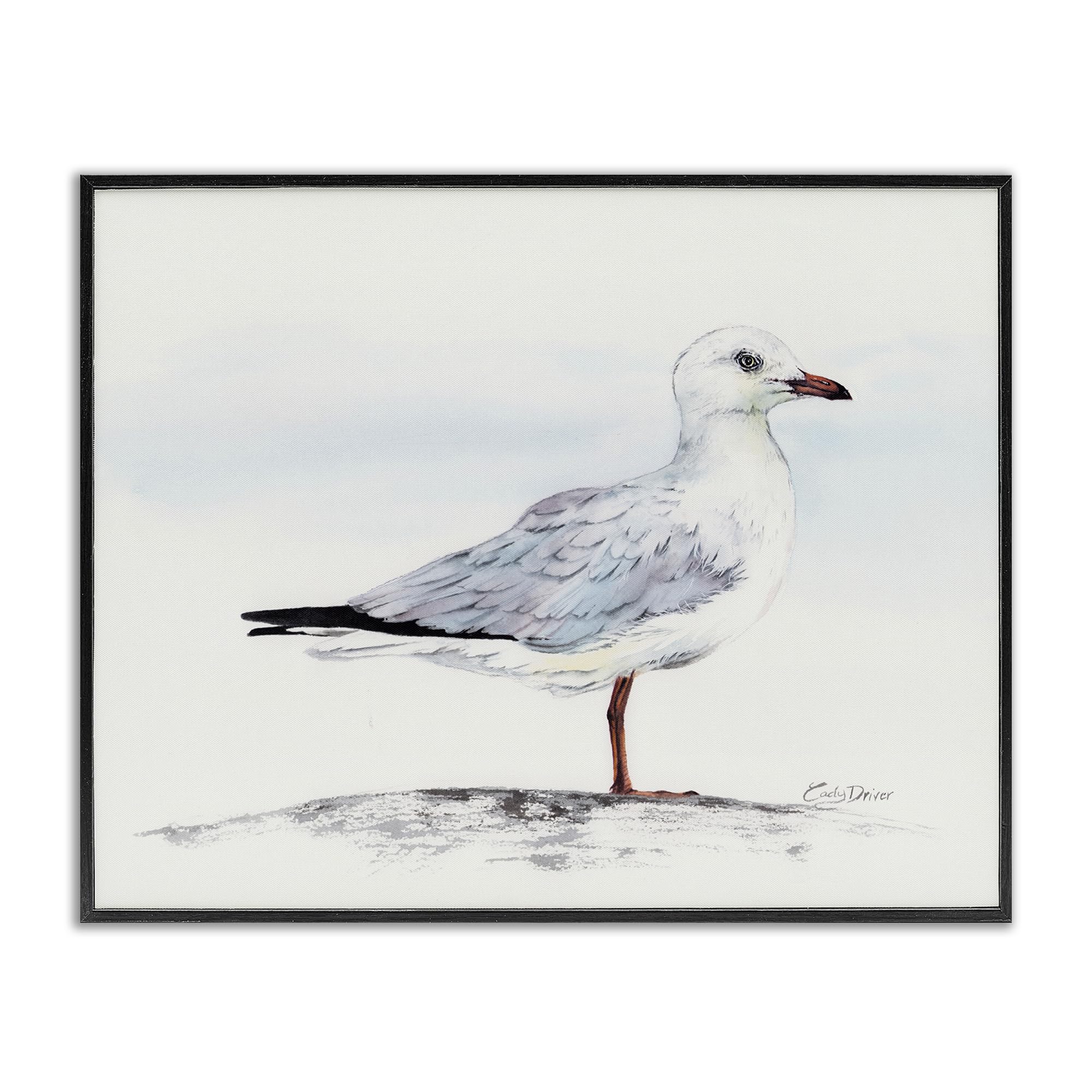 Stupell Industries Seagull On Sand Portrait Gray Framed Giclee Art, design by Cady Driver, 11 x 14