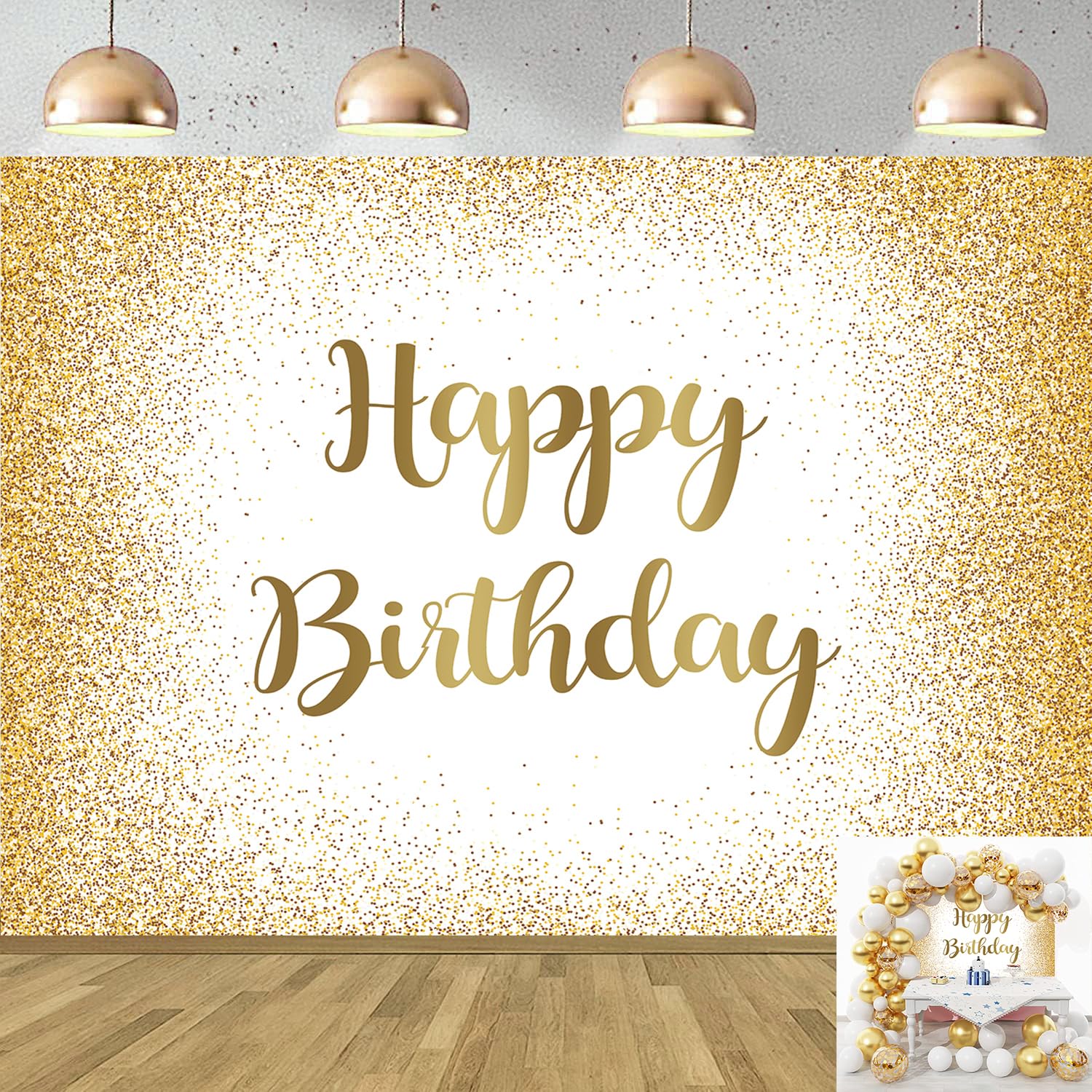 Generic Gold Happy Birthday Backdrop Adults Women Men Birthday Photo Photography Backgroud Golden Glitter Bokeh Sweet Birthday Party Decor Cake Table