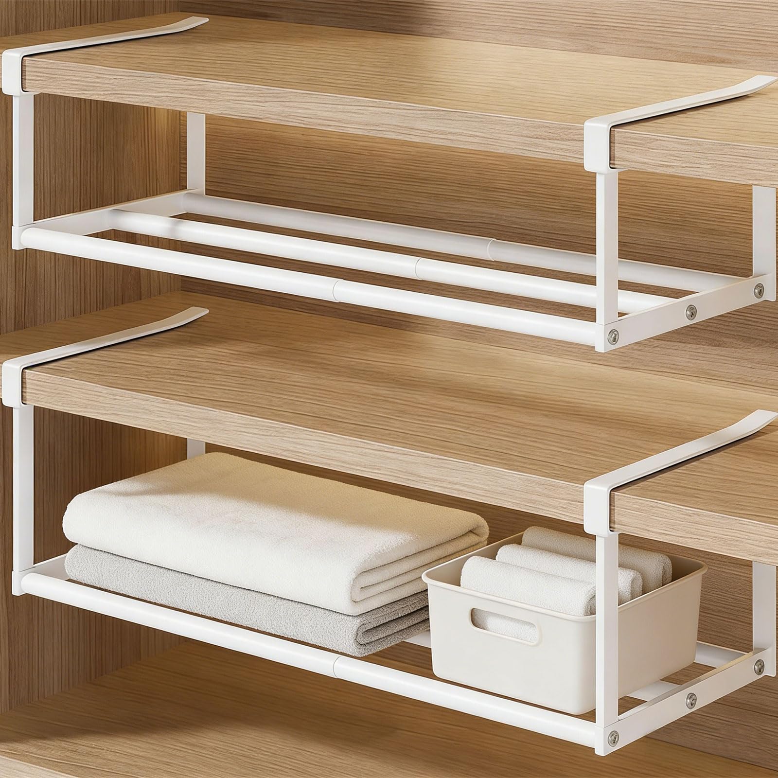 Wiszący regał na buty, organizer w szafie, regulowany 40-70 cm, podwyższony regał pod szafkę, wiszący regał pod biurko, do szafek kuchennych, szafek na buty, szafek na ubrania (biały)