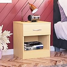 Vida Designs Pin Bedside Table, 1 Drawer Metal with Handles and Runners, Unique Anti-bowing Drawer Stand, Riano Bedroom Furniture