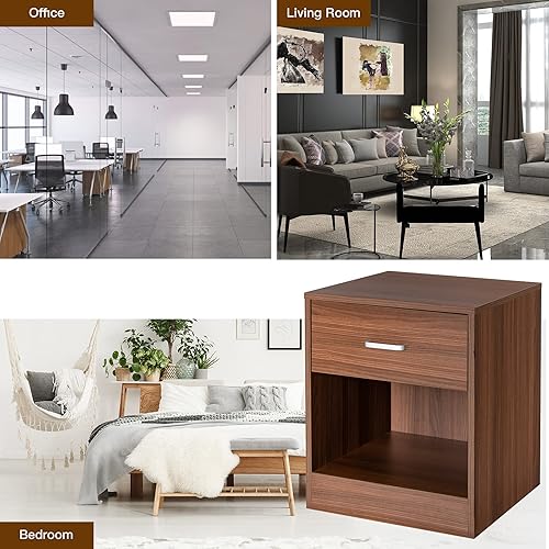 Miniatura 8 de Giantex Mesita de noche de nogal, mesita de noche de granja con cajón y armario de almacenamiento abierto, mesita de noche de madera, mesa auxiliar