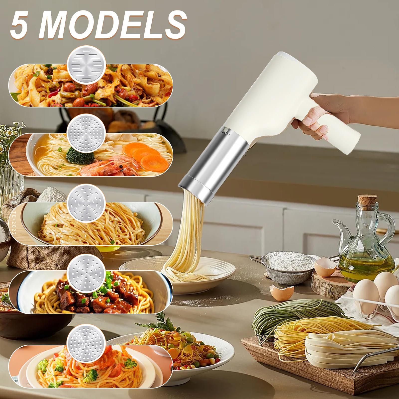 Tragbare Nudelmaschine Elektrisch 40W Handheld Pasta Maker mit 6 Scheiben
