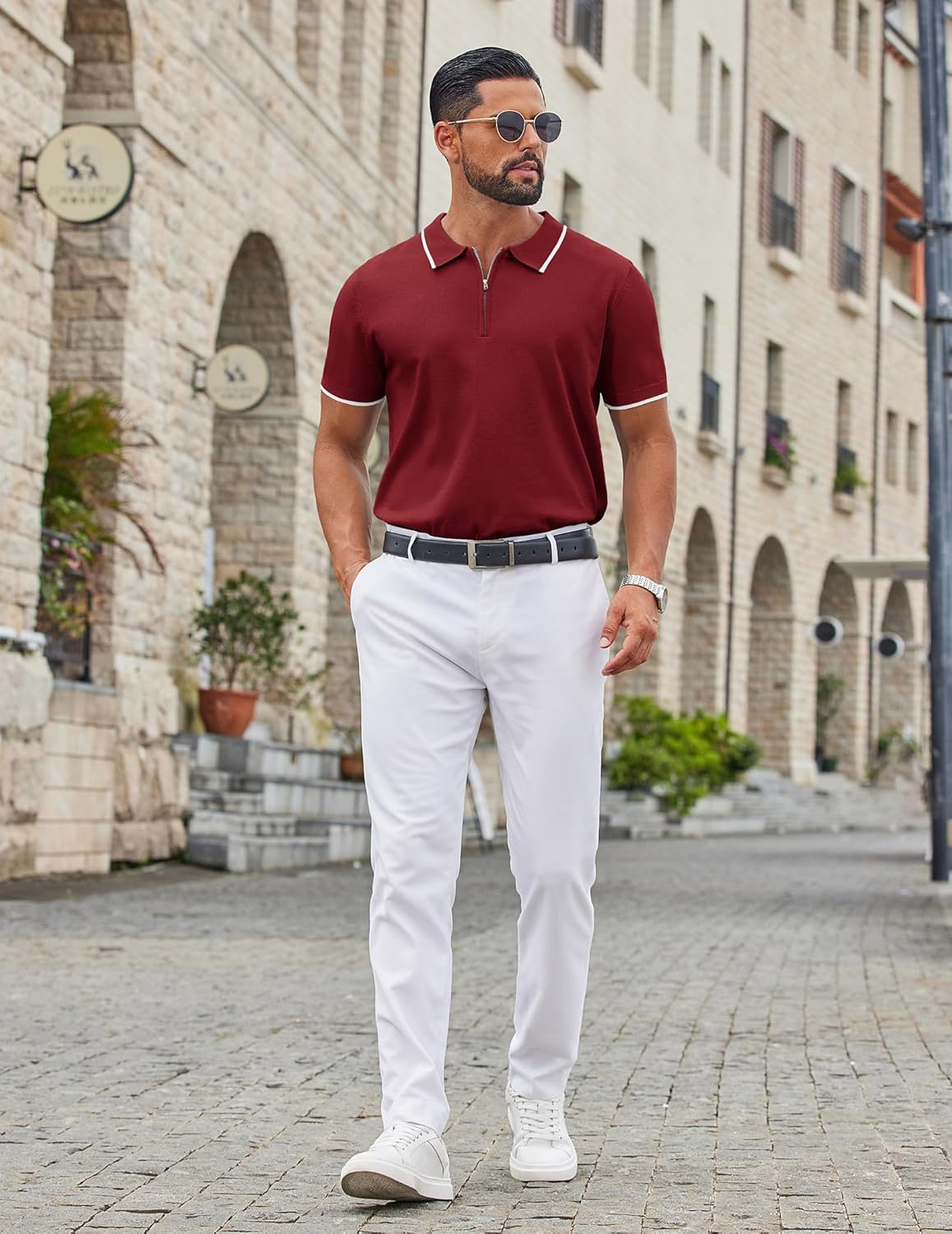 COOFANDY Men's Zipper Polo Shirt Casual Knit Short Sleeve Polo T Shirt Classic Fit Shirts - Image 4