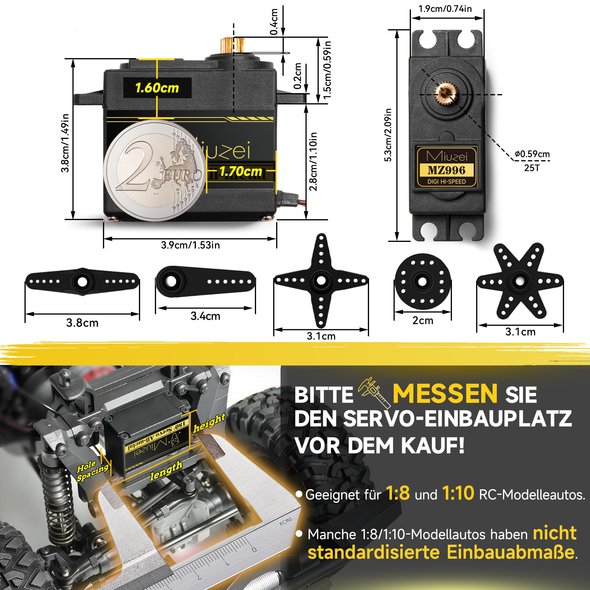 Miuzei Lot de 5 Servomoteurs Numériques 15 kg - Transmission en Métal - Haute Vitesse - Couple Servo - Pour Voiture RC - 1:8 1/10-12 - Hélicoptère, Avion, Voiture, Bateau, Bras de Robot