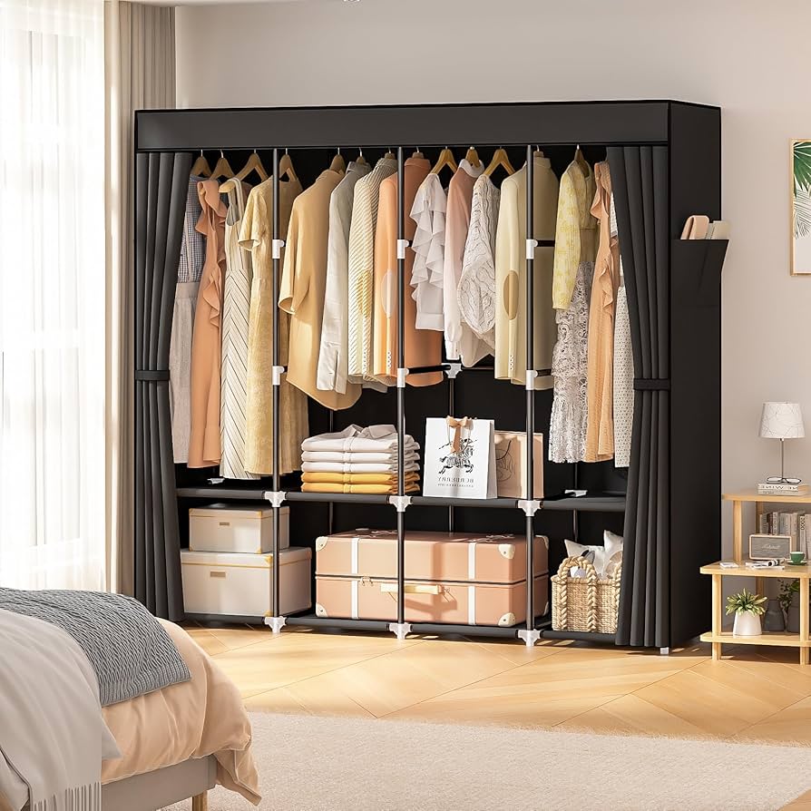 National Mall Non Woven Hanging 4 Shelf/Compartment Clothes Storage Wardrobe Organizer - Gray| Pack Of 1 | Non Woven Fabric + Engineered Wood Inside