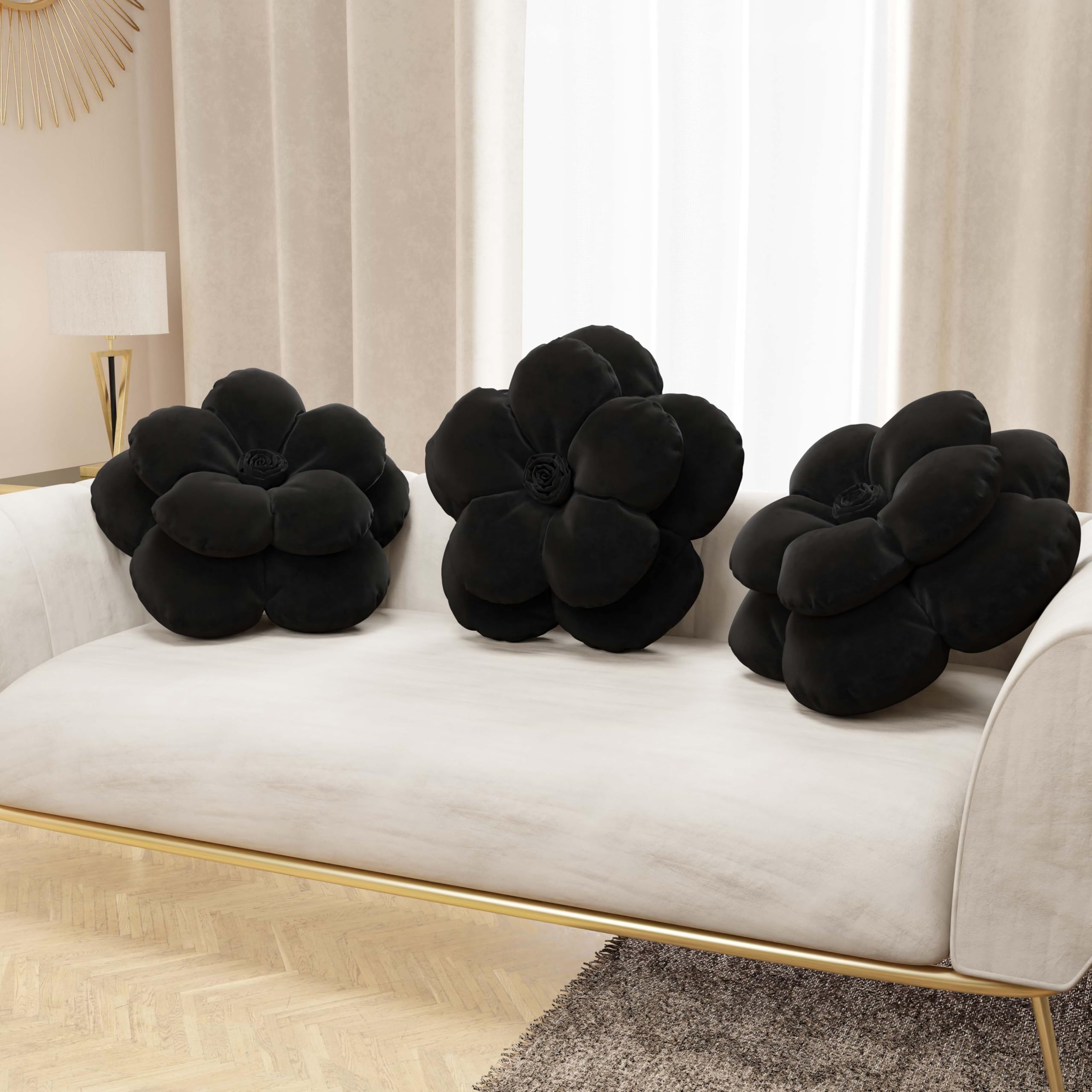 Coussin Fleur Velours Blanc 50cm - Artisanat Italien | Pour Canapé Et Lit