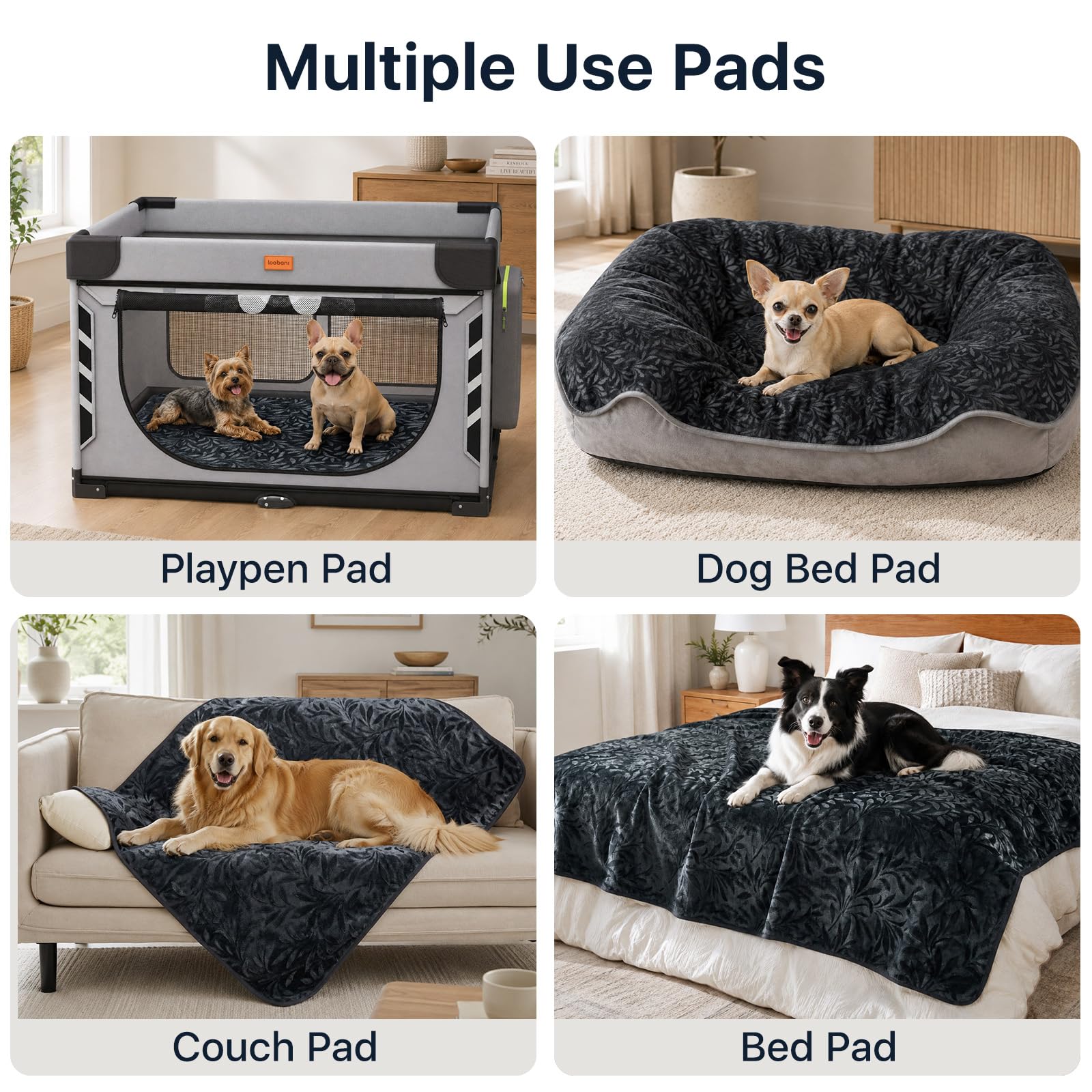 LOOBANI Lot de 2 tapis de mise bas pour chiens, parc de jeu, sol, 91,4 x