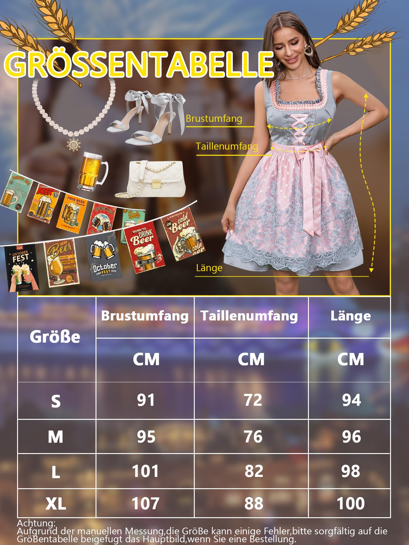 Aibaowedding Damen Dirndl klassisches Trachtenkleid für Oktoberfes | Klassisches Trachtenoutfit ideal für Wiesn Oktoberfest Karneval Volksfeste und traditionellen festlichen Veranstaltungen