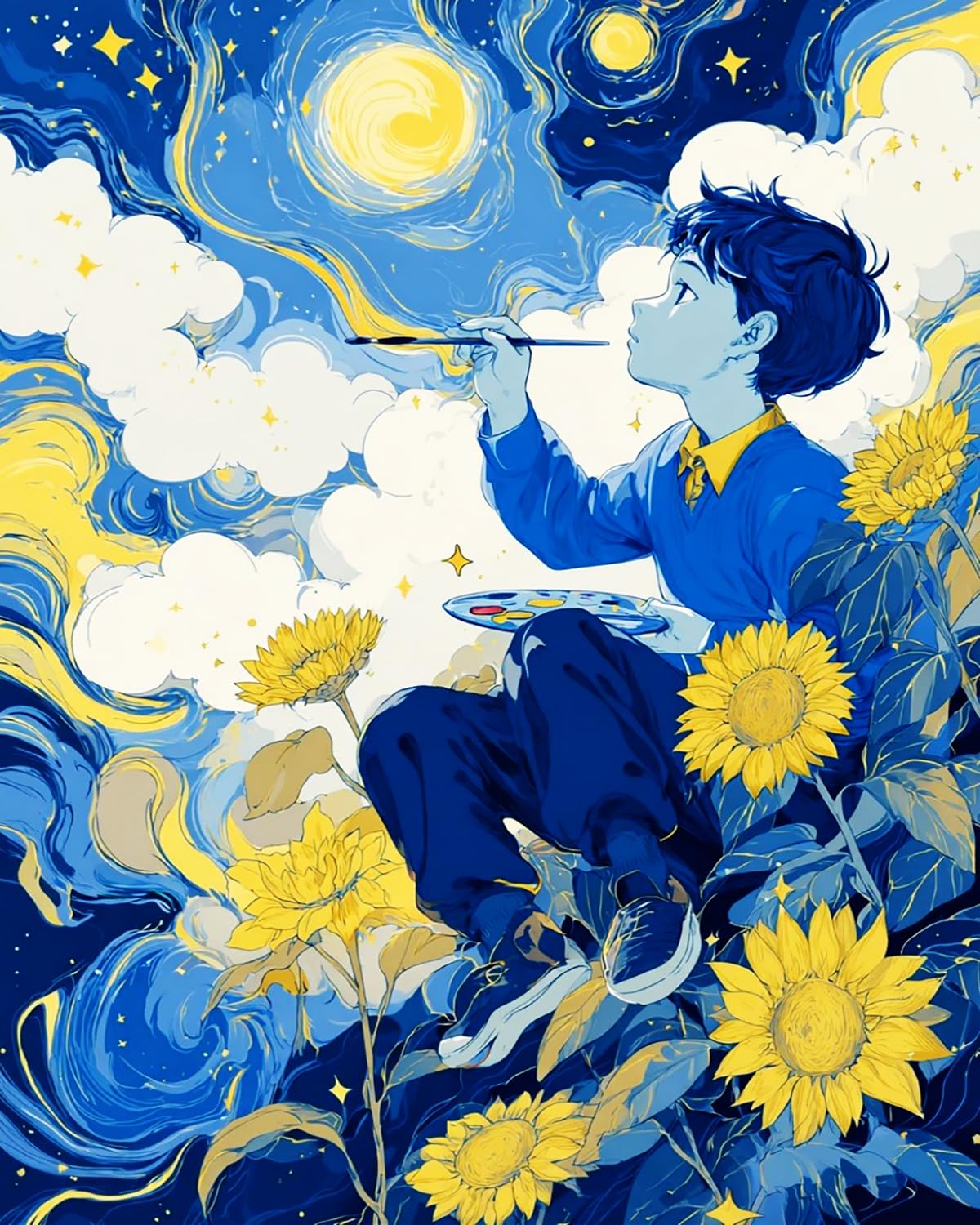 Liubaishi Blue And Yellow Paint By Numbers For Adults, Starry Sky Dream Painters, 40X50 Cm Acrylic Canvas Painting Kit With Brushes And Paints