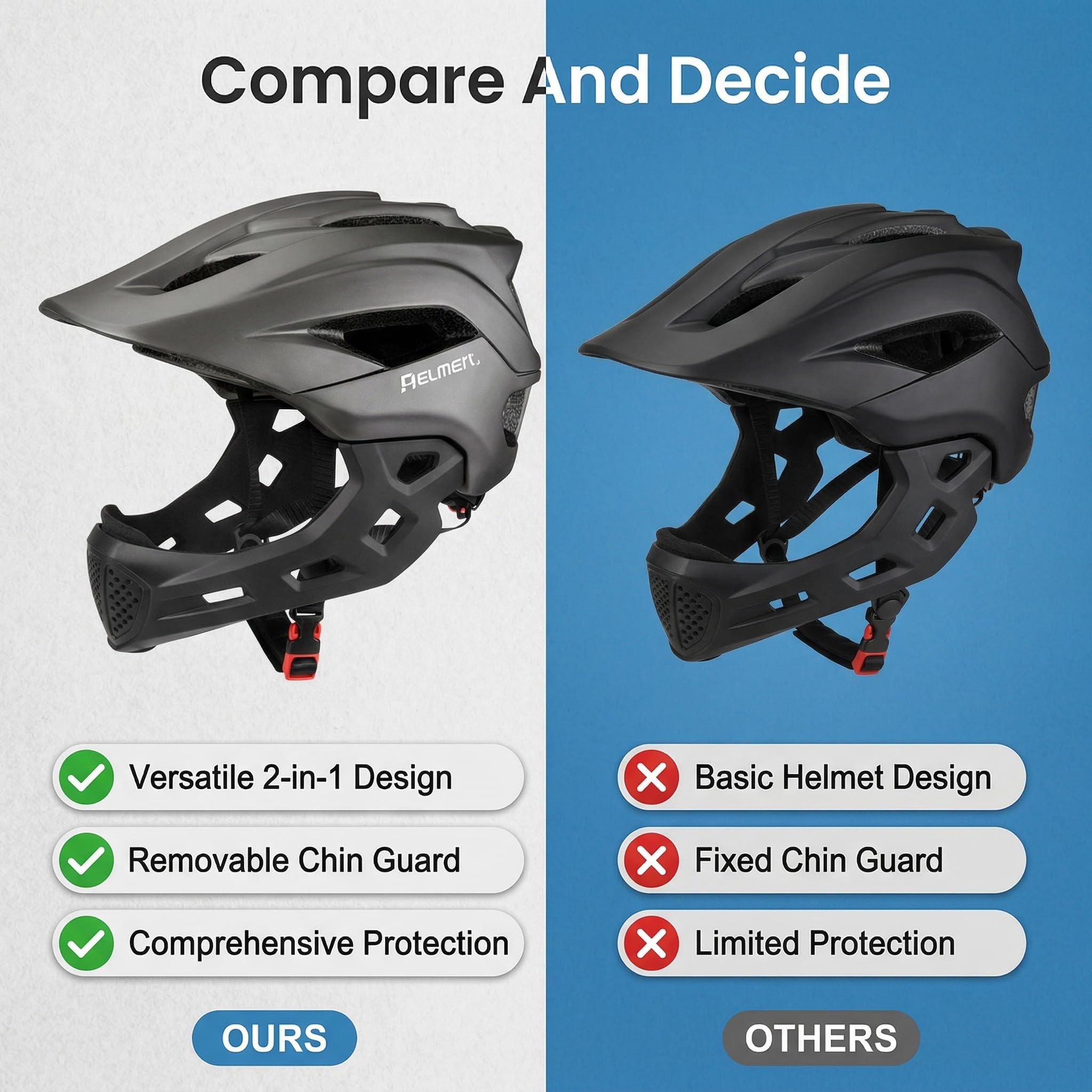 Integral-Fahrradhelm für Kinder, Leichter, Verstellbarer Kinder-Integral-Schutzhelm mit Abnehmbarem Kinnschutz, Schutzausrüstung für Mountainbike, Skateboard, Roller