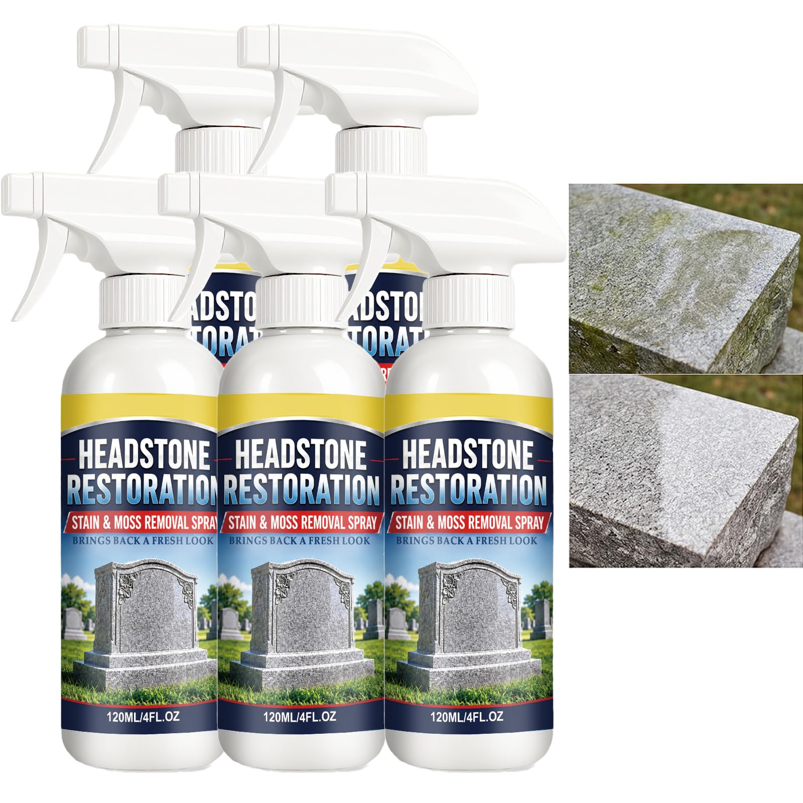 Lápida restauración y limpieza en aerosol, lápida monumento limpiador para granito mármol cementerio monumentos, limpieza y elimina la suciedad y el óxido, restauración y protección de lápidas (5PCS)