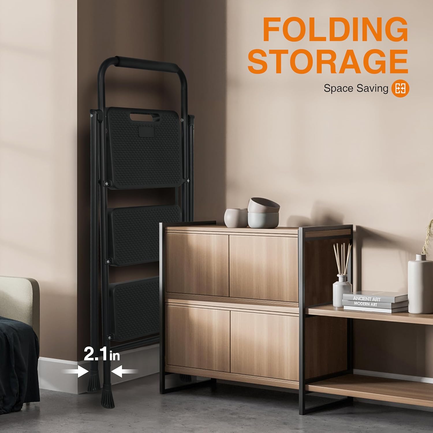 Compact Steel Folding Stool with Wide Anti-Slip Pedal for 500lbs Capacity