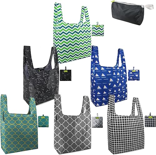 Miniatura 46 de BeeGreen Bolsas reutilizables para compras, compactas, bonitas, de color sólido, juego de 12 bolsas plegables de reciclaje con cremallera