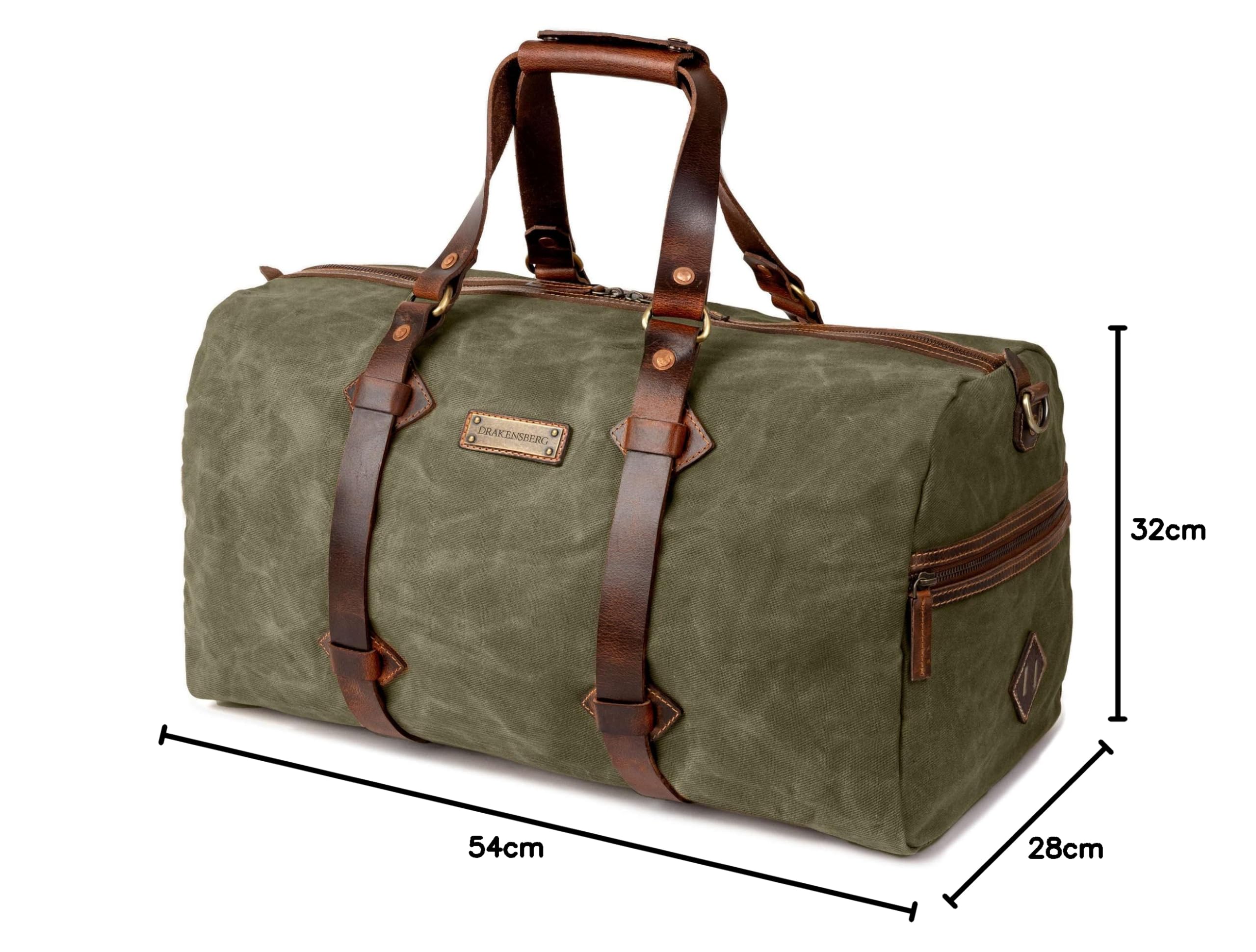 DRAKENSBERG Wachs-Canvas Leder Weekender 'Cody' (54cm) Wasserabweisende Reisetasche, Herren, Damen, Vintage | 50L, Wald-Grün, DR00620