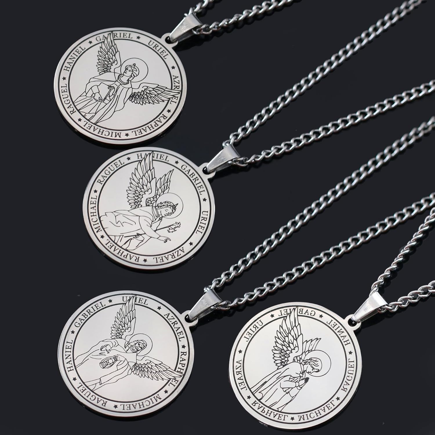 Stainless Steel Archangel Necklace for Women Men Christian Religious Faith Necklace Circle Coin Medal Spiritual Protection Necklace Jewelry Gift - Image 2