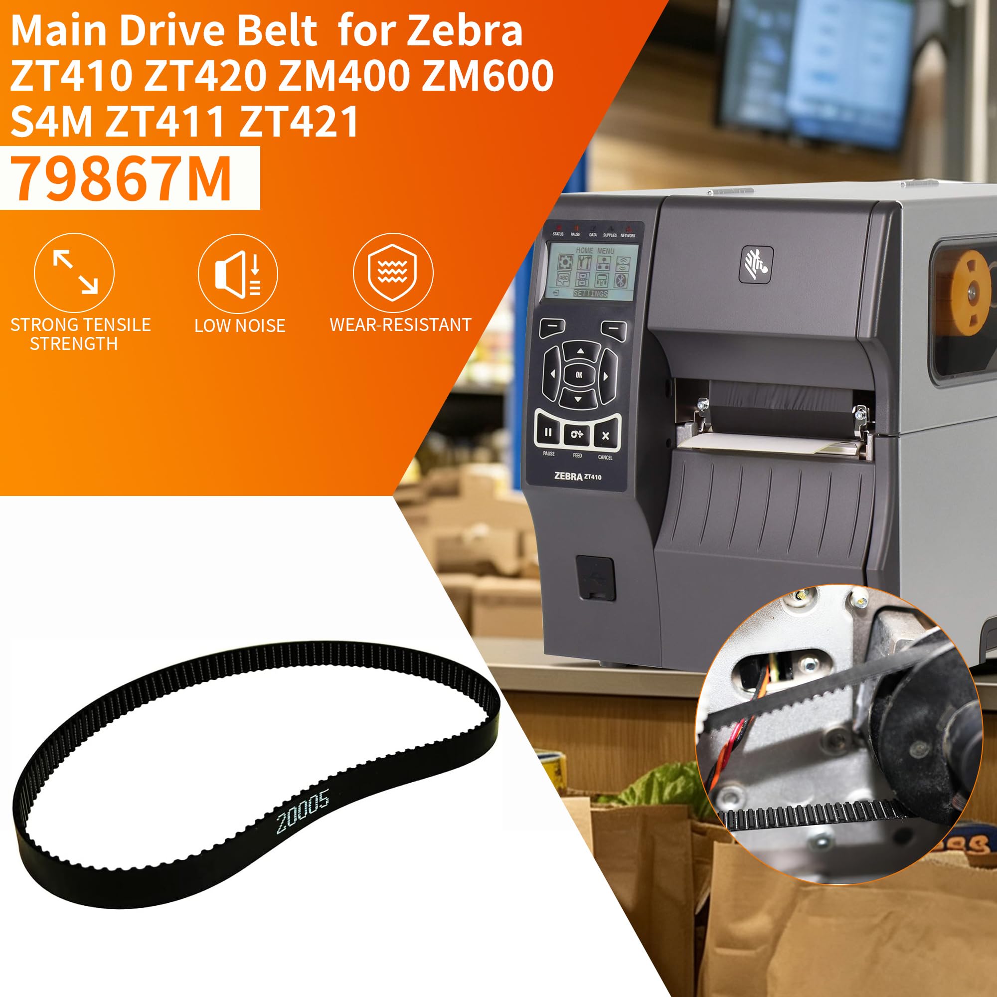 Amazon.com: 79867M Main Drive Belt for Zebra ZT410 ZT420 ZM400