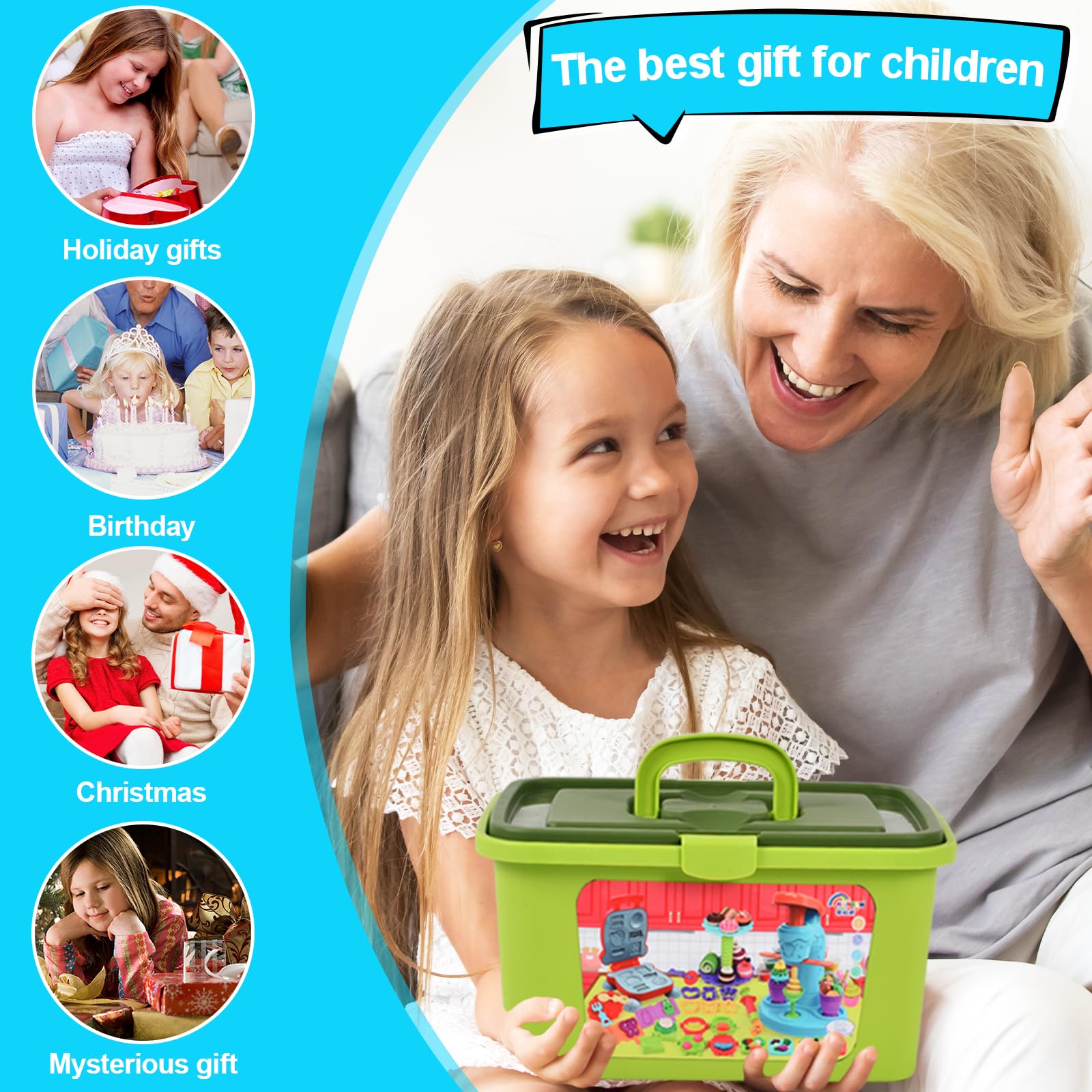 UCAMP 65 pièces Pâte À Modeler pour Enfants,Accessoires pour Créer des Hamburgers et des Pizza,Outils de Pâte À Modeler Créatif Accessoire avec 12 Pots de Pate a Modeler Cadeau de Jouet Enfan 2+ Ans