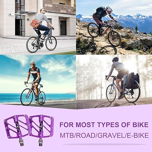 Miniatura 4 de BUCKLOS Pedales planos MTB, pedales de bicicleta de montaña, 3 rodamientos, pedales de bicicleta de carretera para adultos, aleación de aluminio CNC