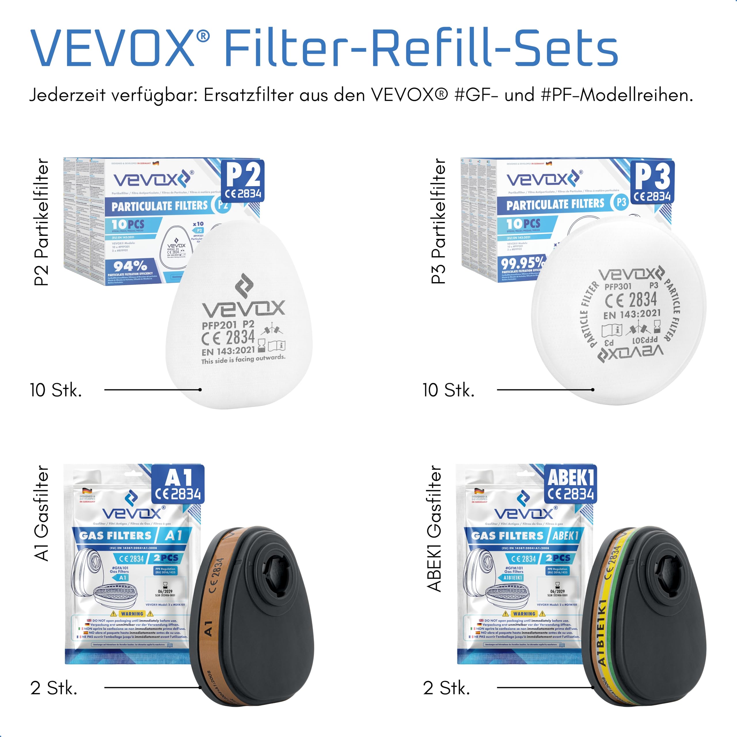 VEVOX® Atemschutzmaske – A1P2 Filter – Schutz gegen Feinstaub, Gase und Dämpfe – Zum Lackieren, Schleifen und Sanieren – Gasmaske, Staubmaske & Lackiermaske – inkl. 6x P2 und 2x A1 Filter