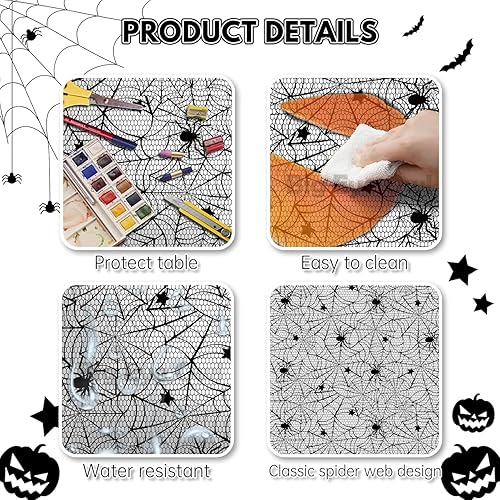 Miniatura 3 de 3 manteles de tela de araña de Halloween, de plástico, rectangular, desechable, color negro, con diseño de murciélago aterrador, para suministros de