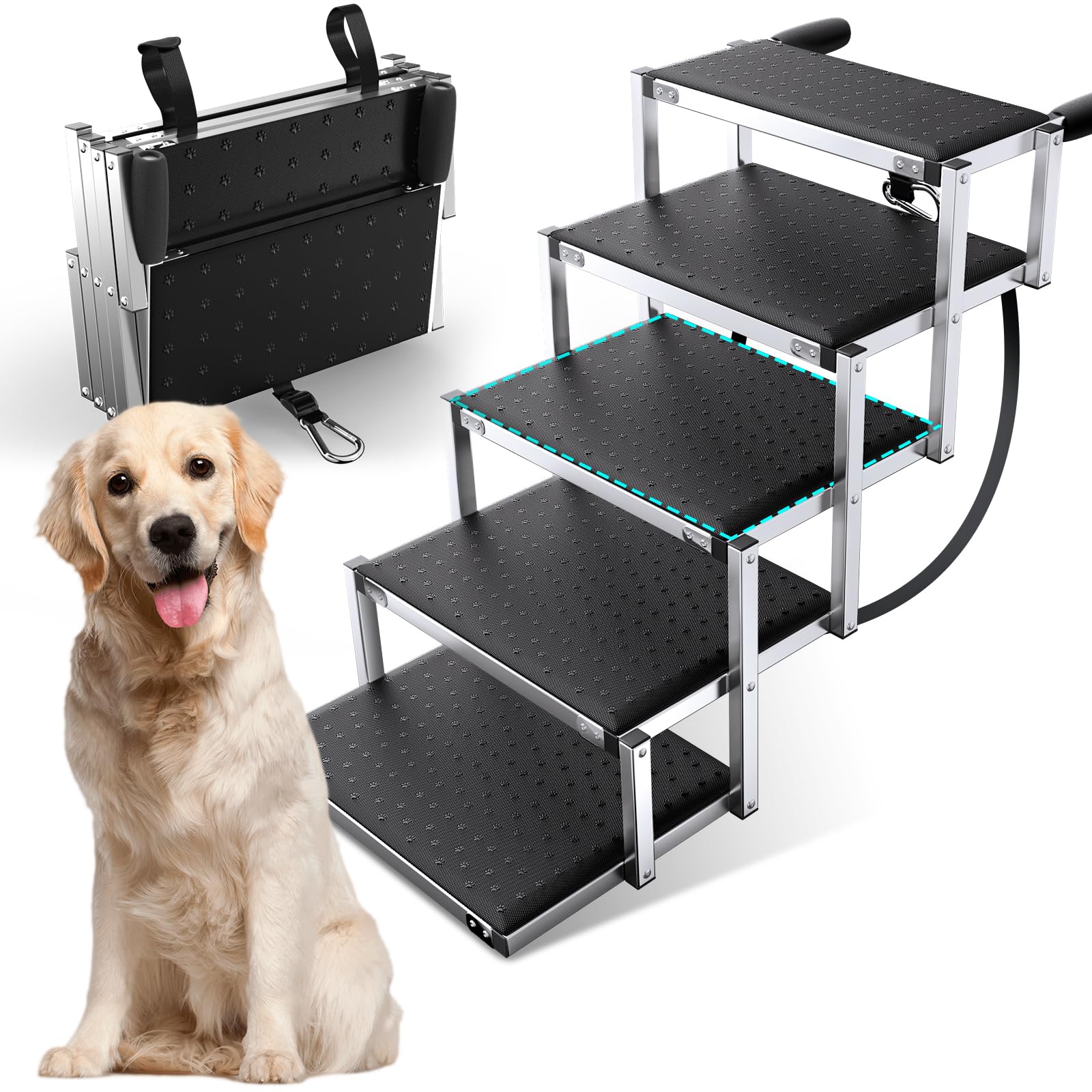 Gimars Rampe Ultra Stable Extra Large pour Chiens - Réglable en Hauteur pour Chiens Âgés avec LCA, Rampe pour Animaux en Aluminium Léger et Pliable pour Lits Surélevés, SUV, Jeeps & Camions