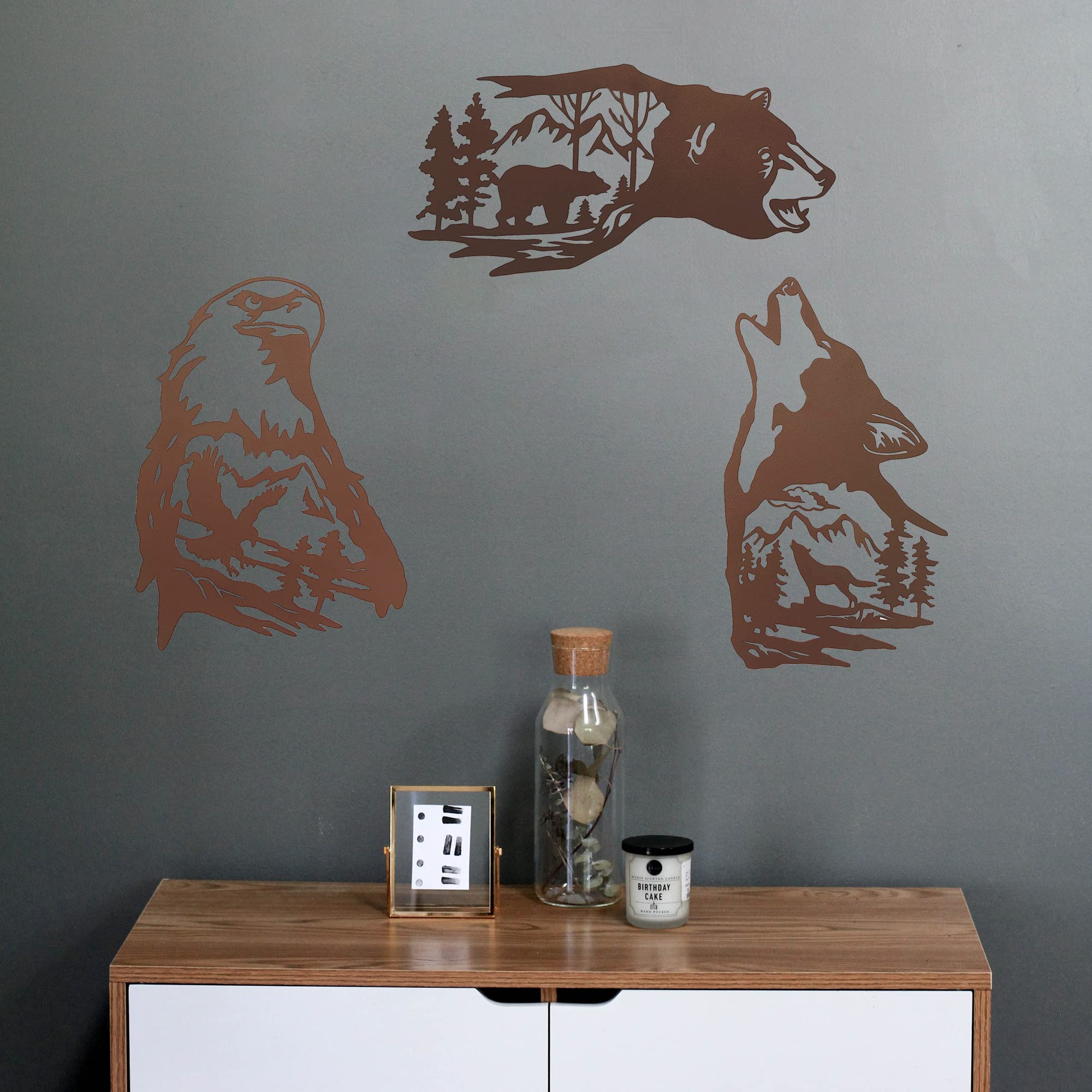 J-Fly Metal Bear & Wolf Eagle Laser Cut Wall Art - Rustic Cabin Decor - 3 Pack for Living Room Bedroom, Bathroom & Outdoor - Image 4