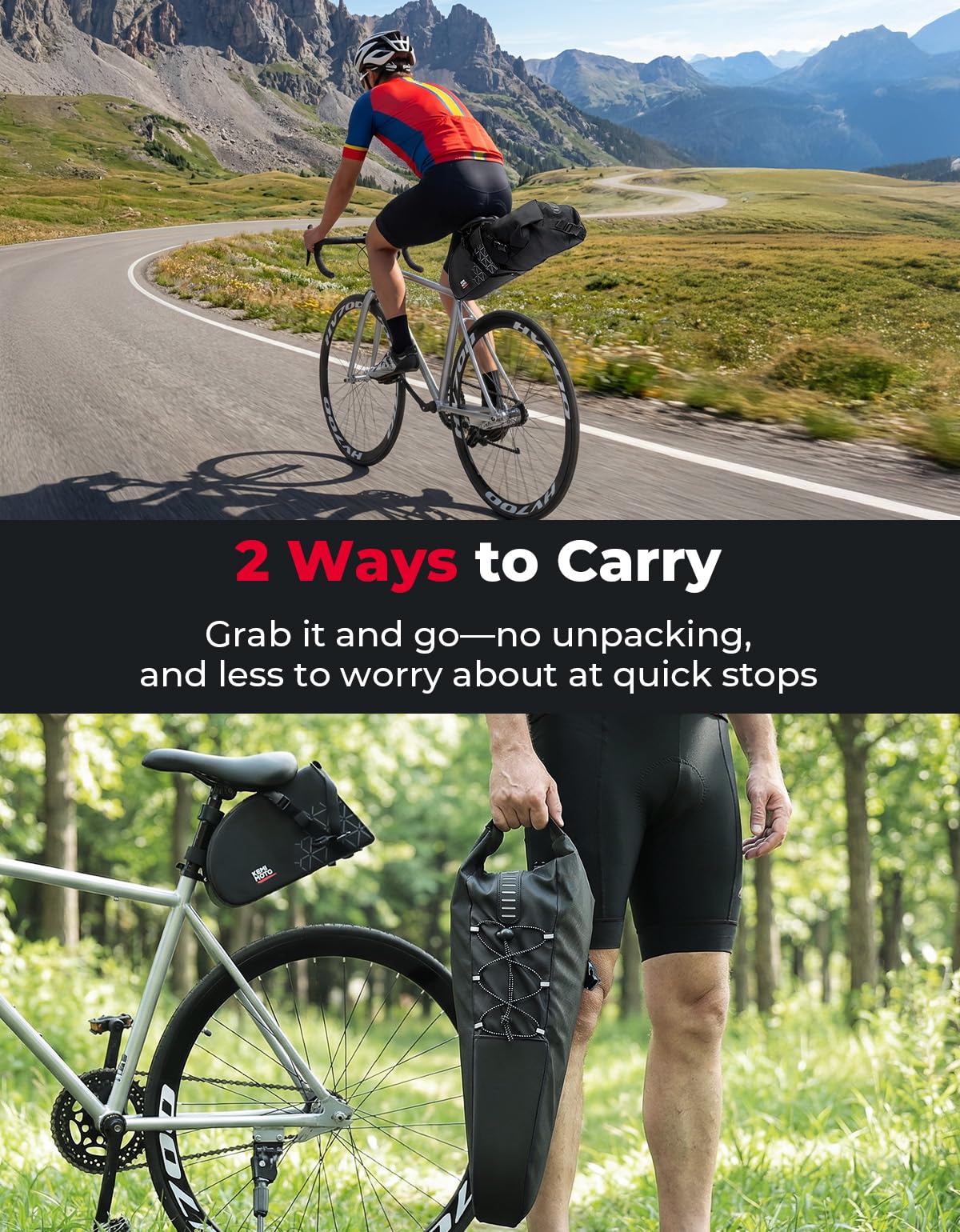 KEMIMOTO Borsa da Sella Bici, 13L Borsa Sottosella Bici Impermeabile Divisa con Riflettenti e Supporto per Ciclismo Bici Corsa MTB Mountain Bike