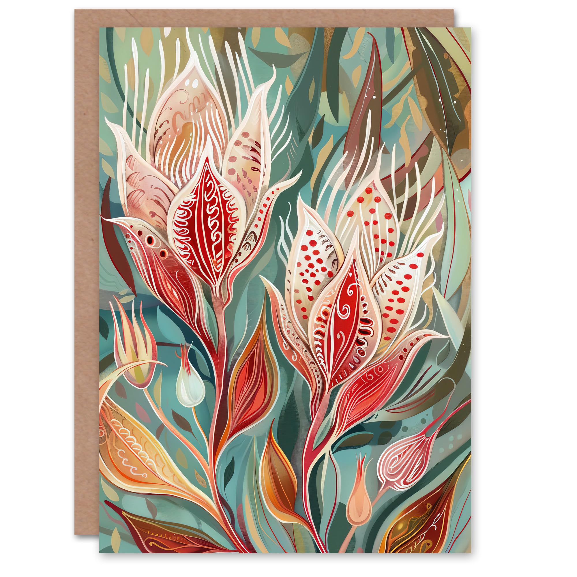 Artery8 Greeting Card Exotic Flower Bloom Patterns Floral Folk Art Blank For Him Or Her Art Birthday Card