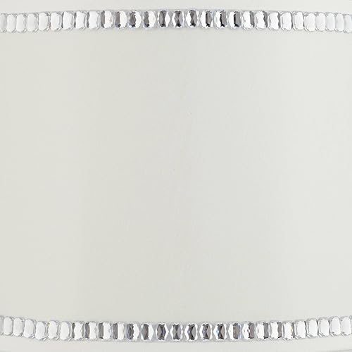 Miniatura 2 de Pantalla de lámpara de tambor mediana blanca con borde de cristal, parte superior de 13 pulgadas x 15 pulgadas inferior x 10 pulgadas de alto x 10