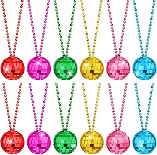 Miniatura 7 de Hicarer 12 collares de disfraz de bola de discoteca con espejo, collares de fiesta de discoteca de los años 70 para decoración del hogar, accesorios