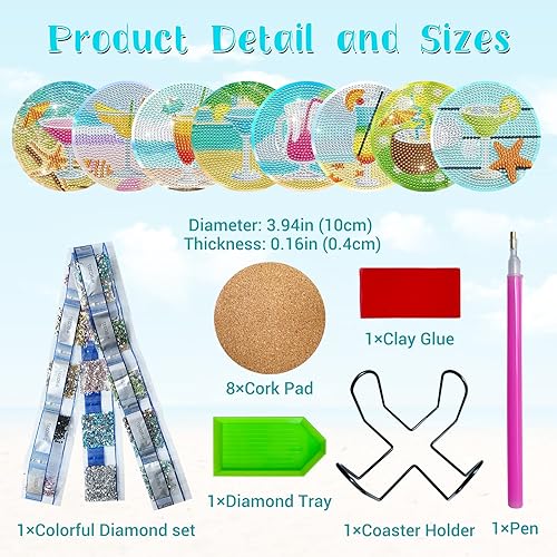 Miniatura 2 de Juego de 8 posavasos de arte de diamante con soporte para adultos, posavasos de arte de diamante Dotz, kits de arte antideslizantes para mujeres,
