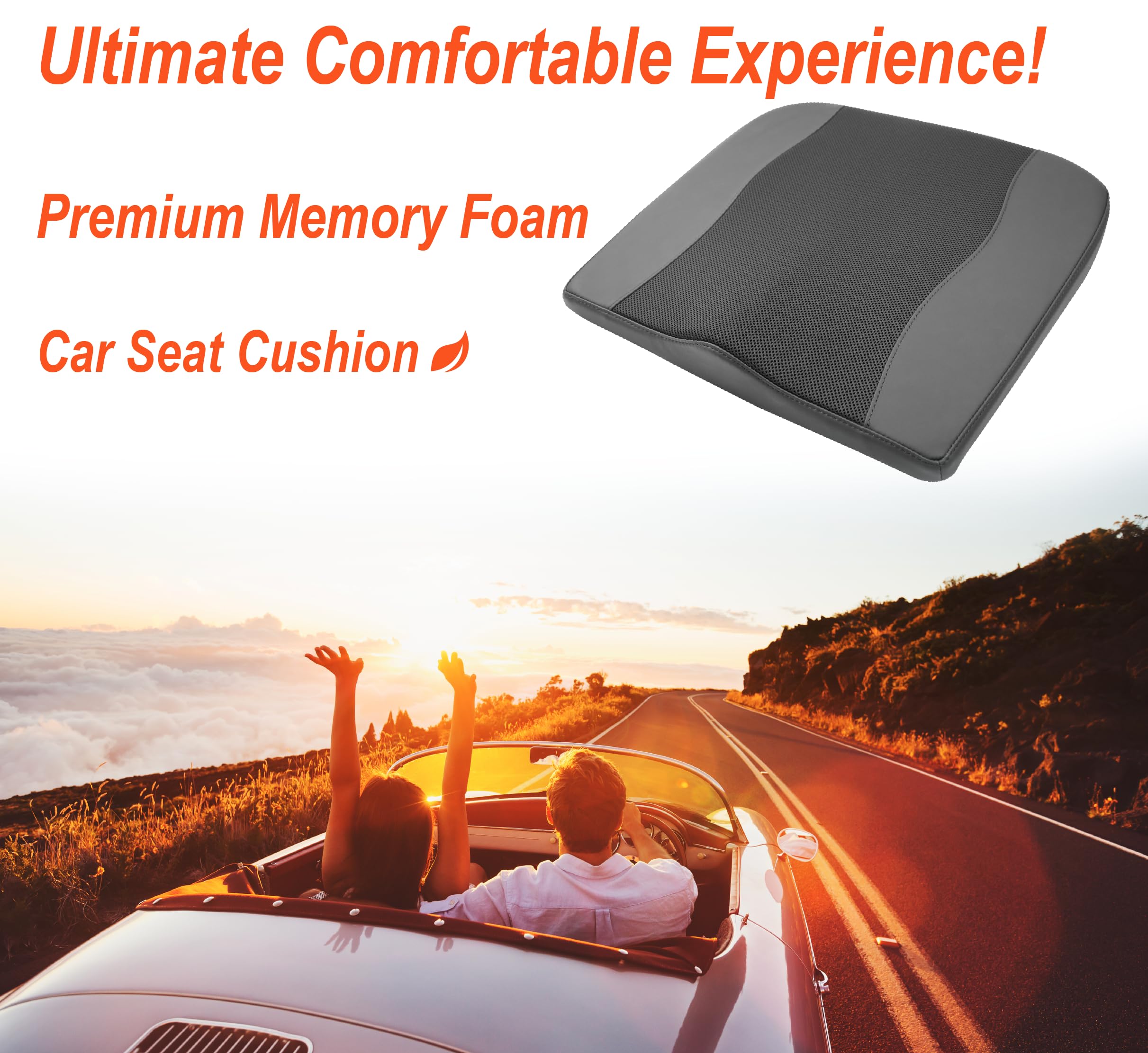Cuscino per seggiolino auto, comodo cuscino in memory foam per guida, sollievo da sciatica e lombare, cuscino per sedile auto, conducente, sedia da ufficio, sedia a rotelle (ossidiana nero speck nero)