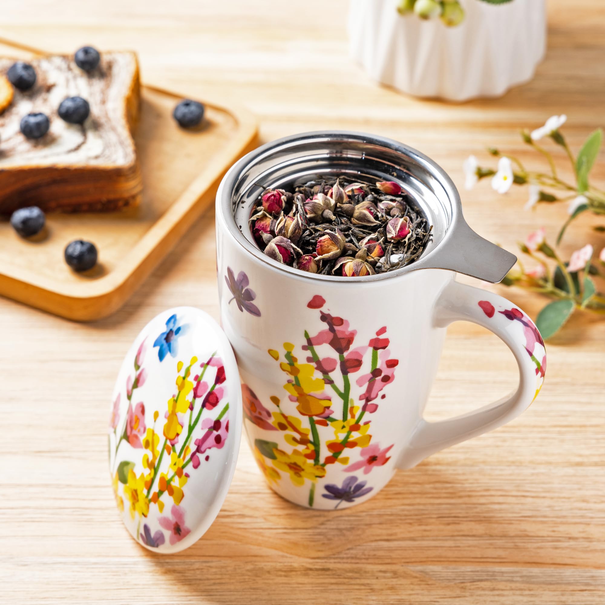 Amazon.com: GBhome Tea Mug with Infuser and Lid, 18 Ounce Large Ceramic  Loose Leaf Cup, Microwave, Dishwasher Safe, Perfect for Tea Lovers : Home &  Kitchen