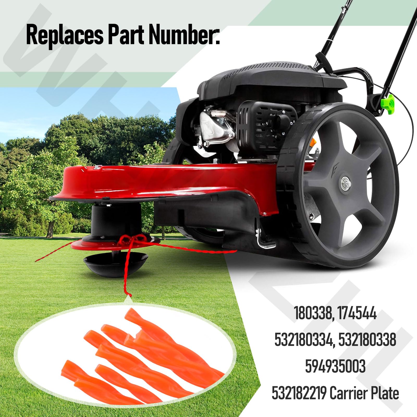 Placa portadora 532180338 y línea de recortadora 532182219 compatible con Husqvarna/Craftsman/Poulan Pro/Poulan Weed Eater, sustituye a 594935003