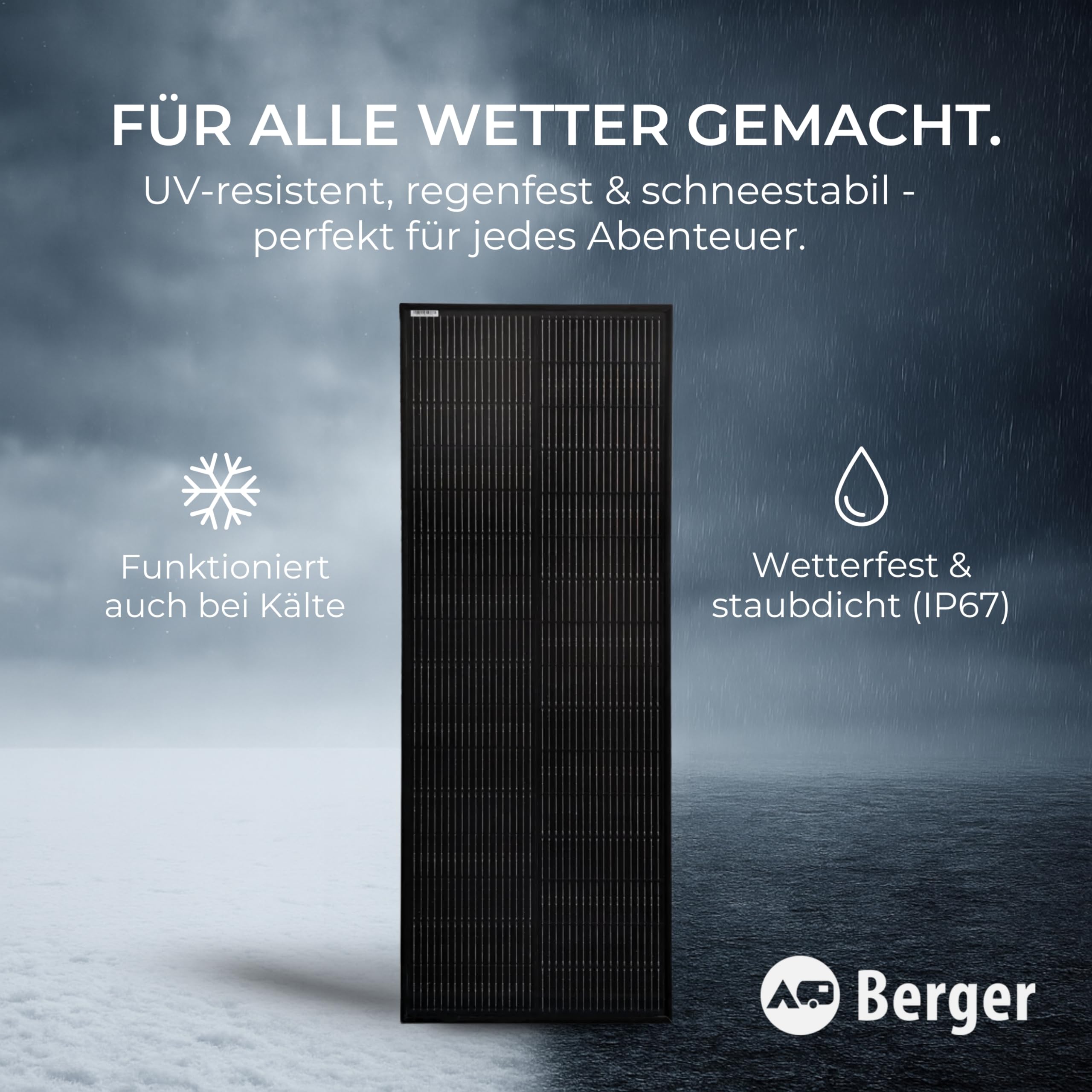 BERGER Komplettanlage Deluxe Solarpanel Set 100 W | Monokristallin mit MPPT-Regler | Solar Panel Camping Komplettset | IP67 | Solaranlage für Wohnmobil & Dauercamper | 400 Wh/Tag | erweiterbar
