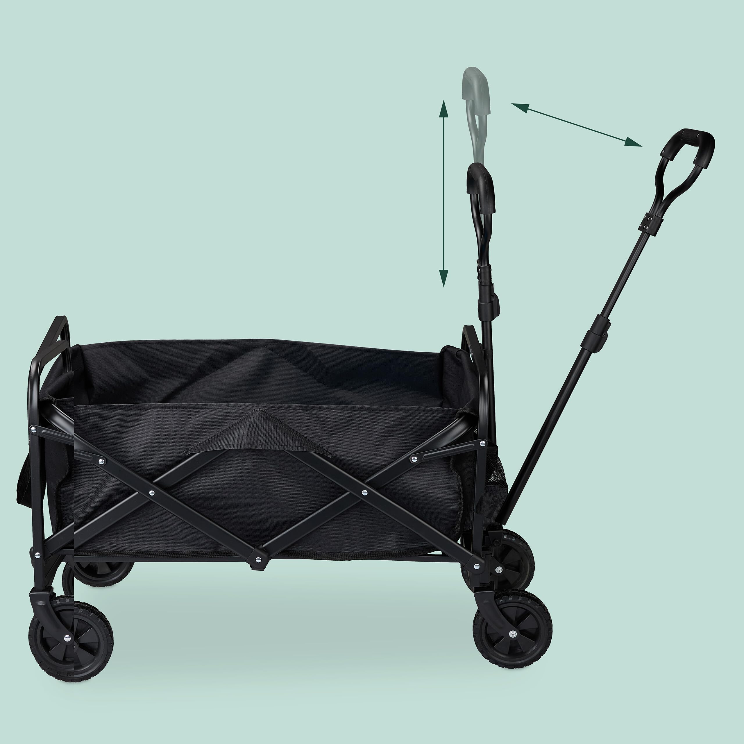 Relaxdays Carretilla Jardín, Plegable, 100 kg, Mango Telescópico, Ruedas Goma, Carro para Comprar, Camping, Playa, Negro