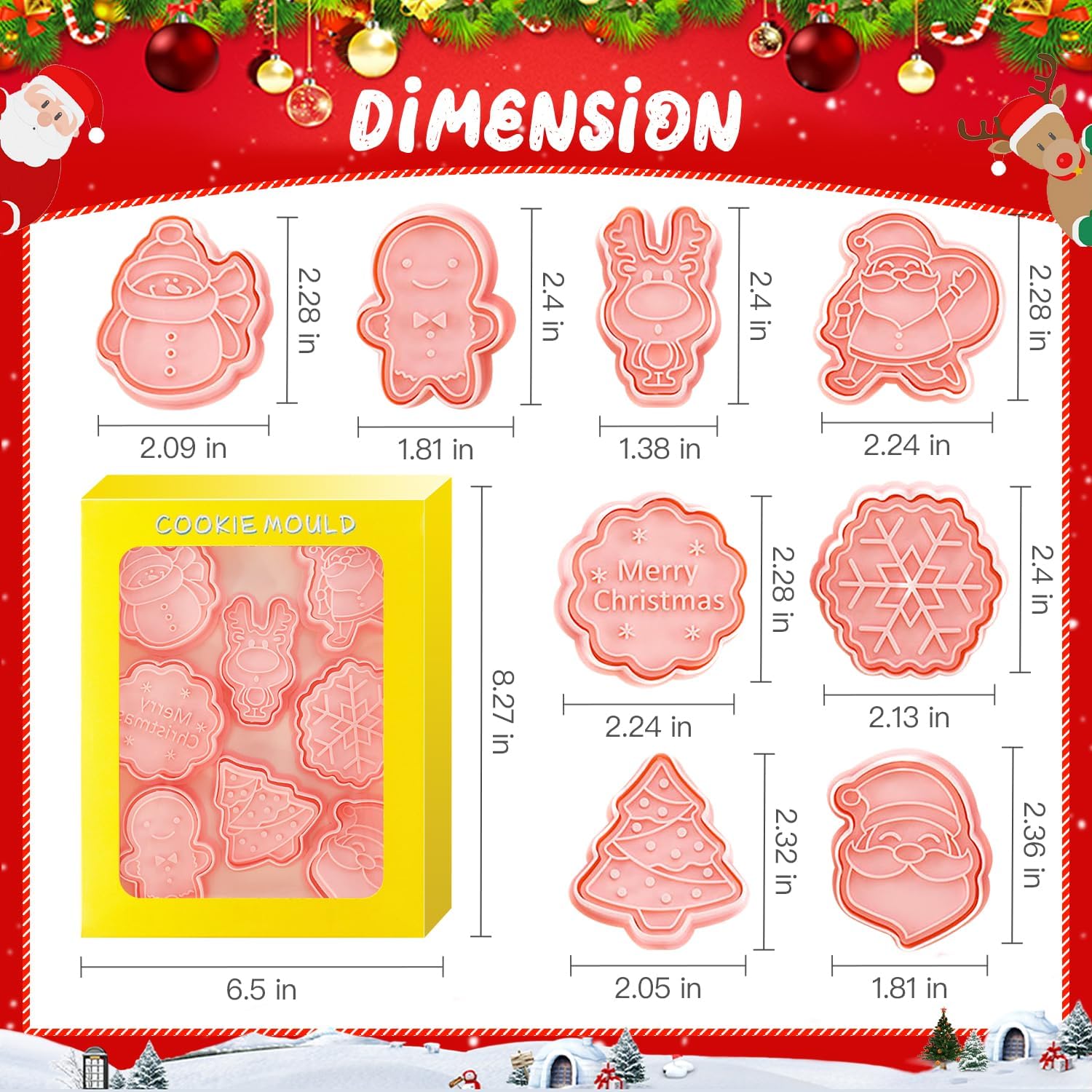 Christmas Cookie Cutters with Stamps Set, Xmas Cookie Plunger Mold, 3D Pressable Biscuit Cutters, Gingerbread Man/Christmas Tree/Snowman/Reindeer/Santa, Embossed Pastry Cutters for Kitchen Baking image 2