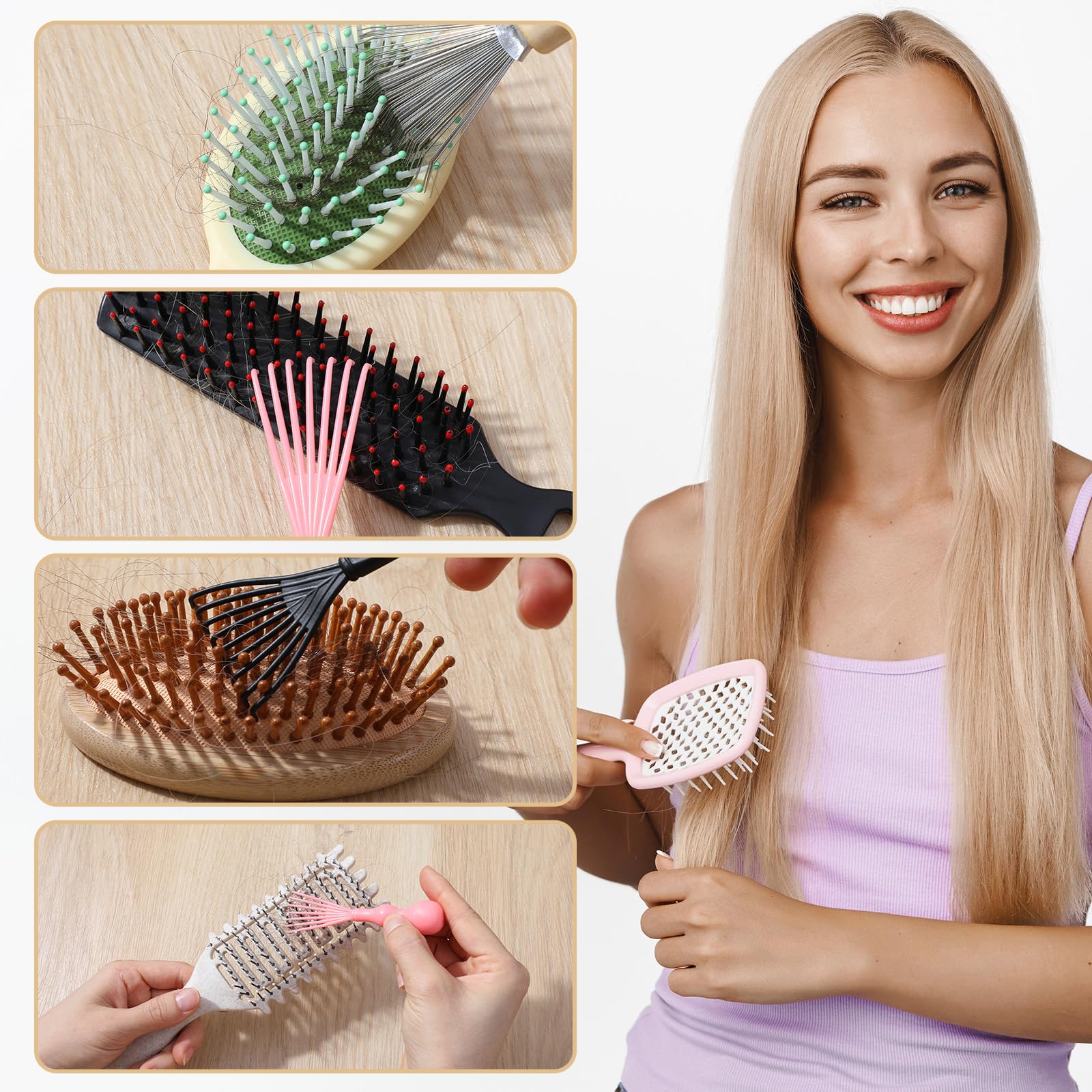 Lot de 3 mini brosses à cheveux - Nettoyeur de brosse à cheveux - Brosse à cheveux - Râteau en fil métallique - Peigne pour enlever les cheveux, la poussière, la saleté, les peluches, le salon de