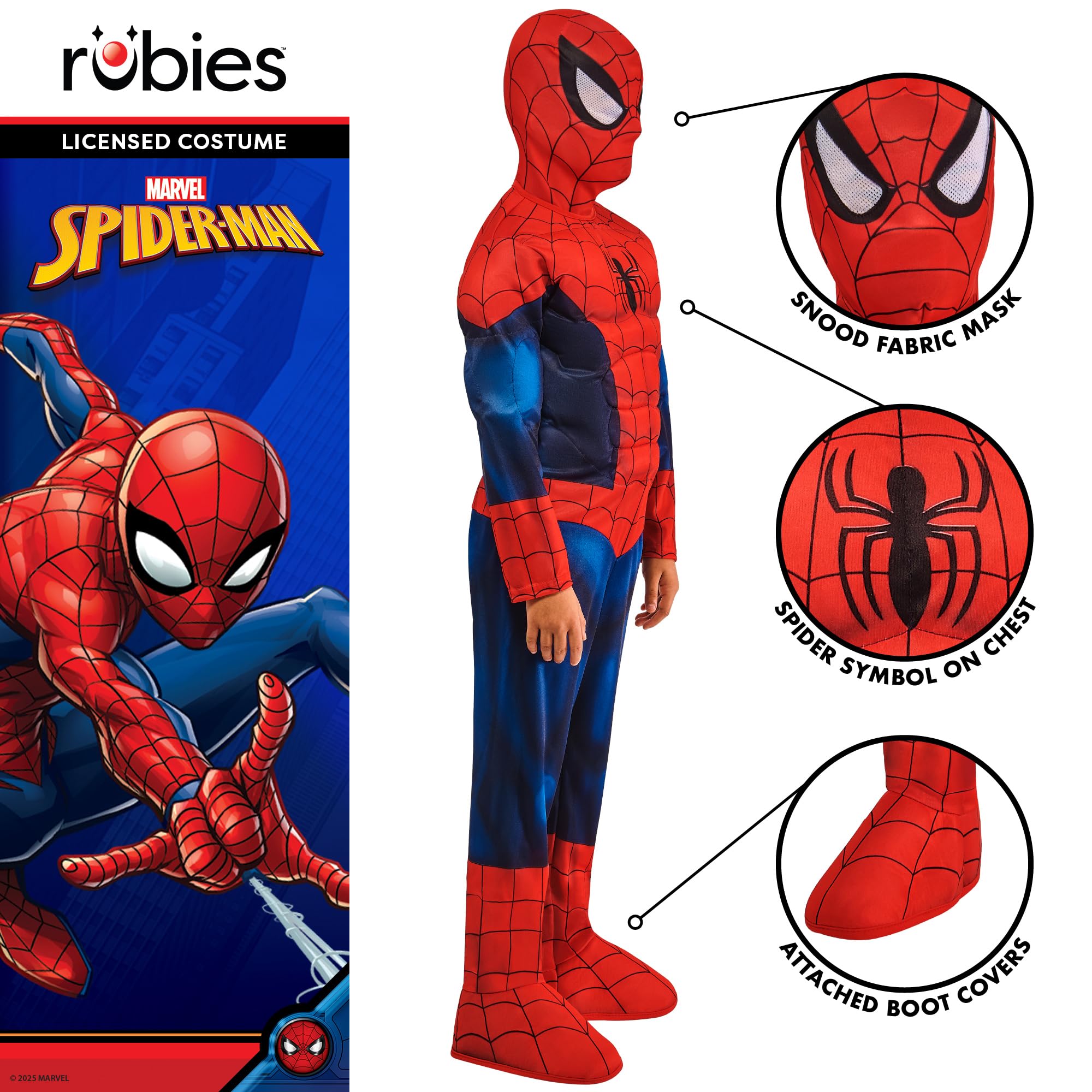 Rubies Costume ufficiale Marvel Spider-Man Deluxe imbottito per bambini, costume da supereroe per bambini, età 5-6 anni, Halloween