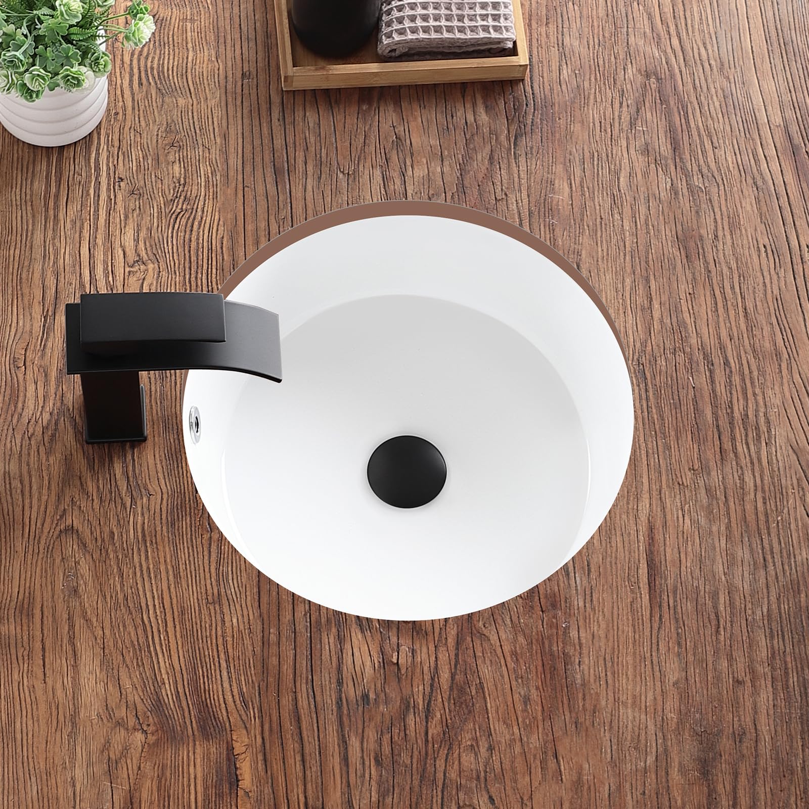 Unterbau-Waschbecken, 40,6 cm, klein, vertikal, rund, Unterbauspüle, Keramik, Unterbauspüle, Unterbauspüle, Waschtischwaschbecken mit Überlauf (Innenmaße: 35,6 x 35,6 cm)