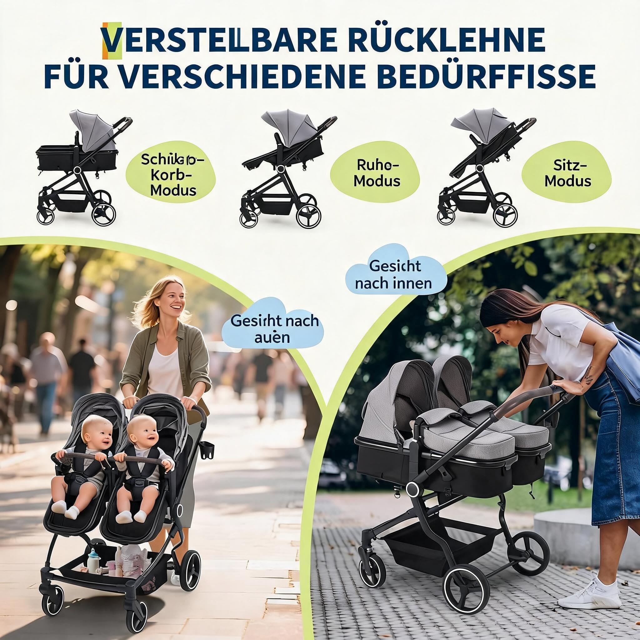 Zwillingsbuggy 0-3 Jahre Leicht Handlich Doppelkinderwagen Sonnenschutzsegel Double Pushchair