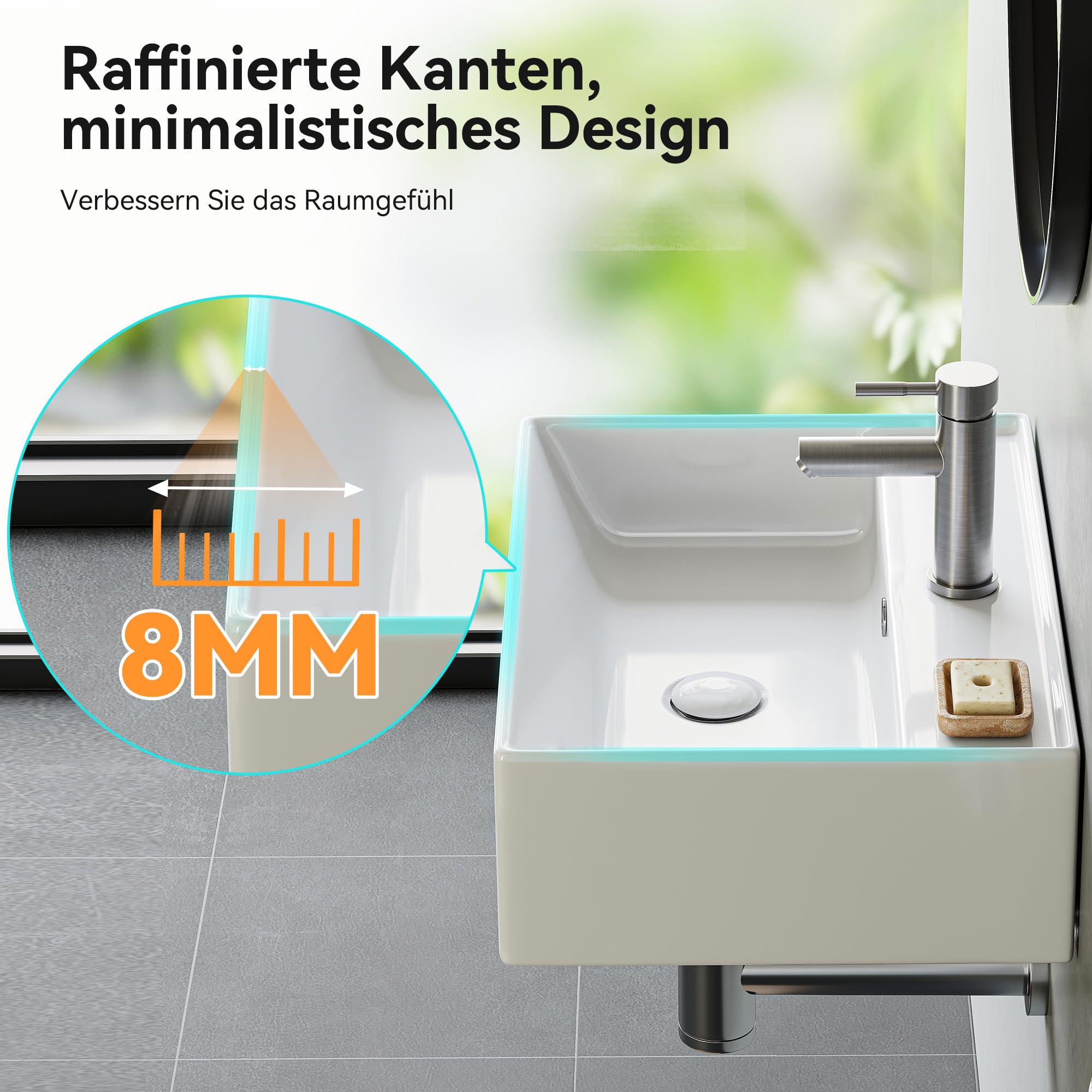 Lavabo à Poser, Rectangulaire, 48 X 37 X 13 Cm, En Céramique, Blanc, Avec Trou Pour Robinet