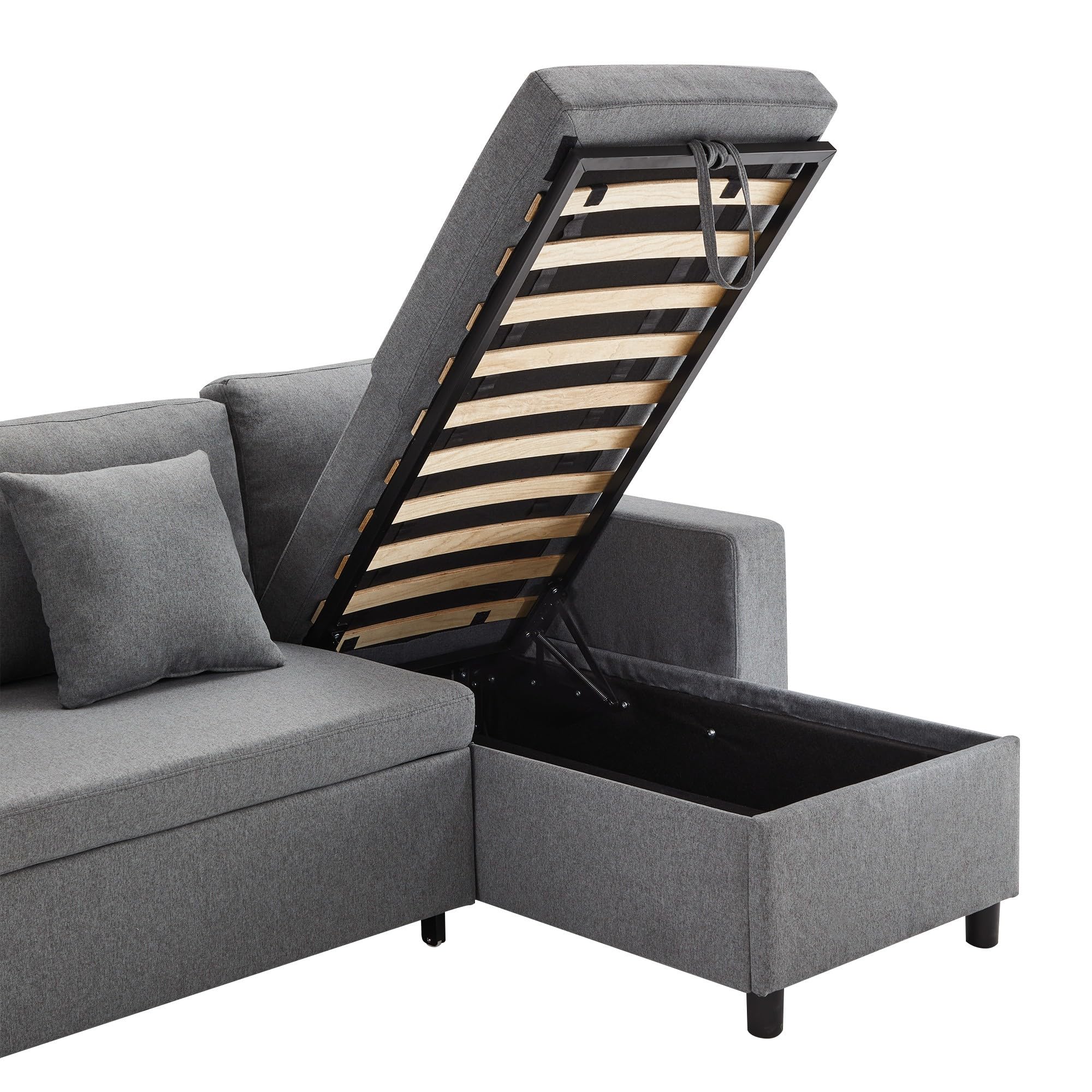 Azkoeesy Sofá cama plegable de 3 plazas con función sleep y espacio de almacenamiento, en forma de L, chaise longue sofá de salón, izquierda y derecha, intercambiable, tela de lino
