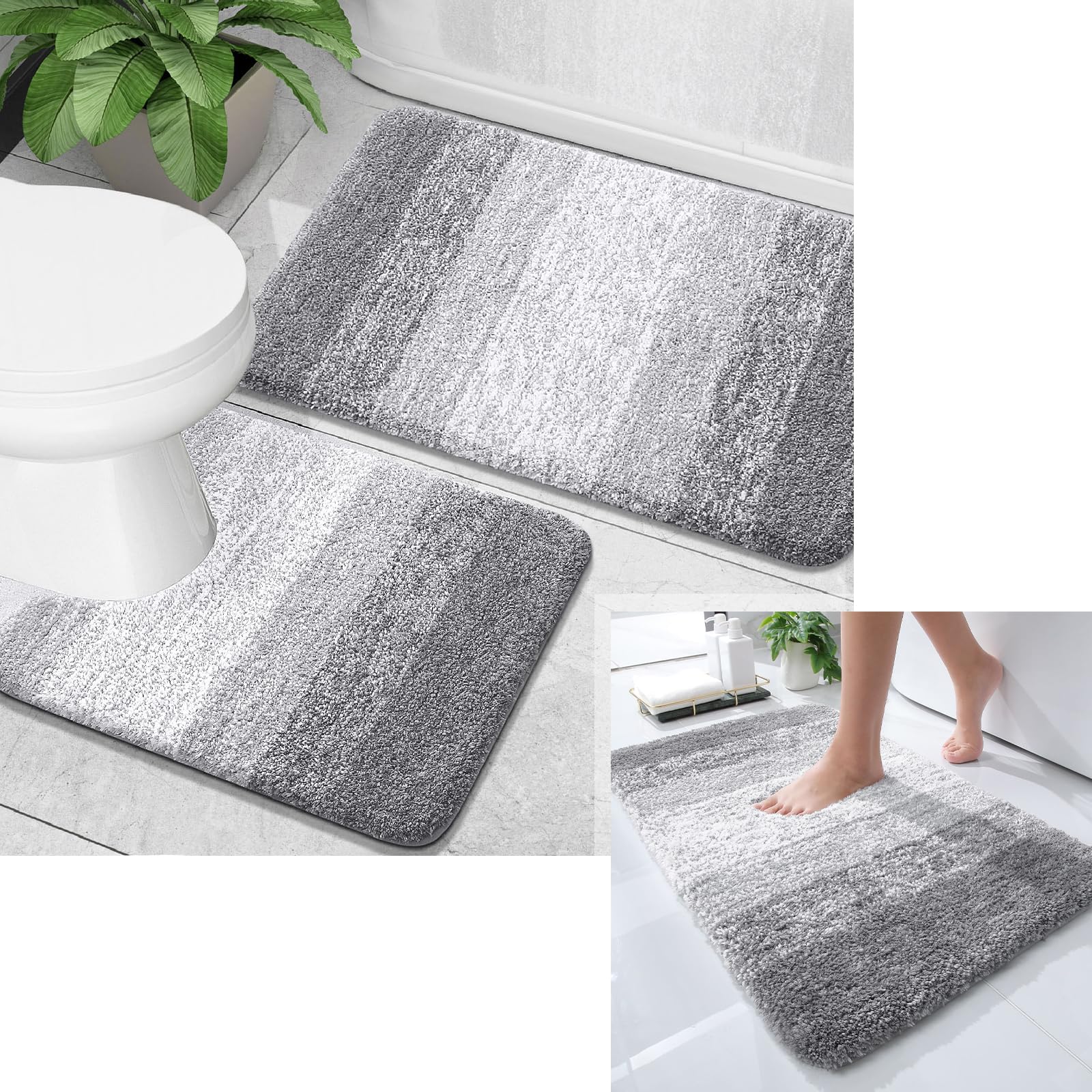 Amazon.com: OLANLY Ombre Bath Rug and Bathroom Rugs Sets 2 Piece, Bath ...