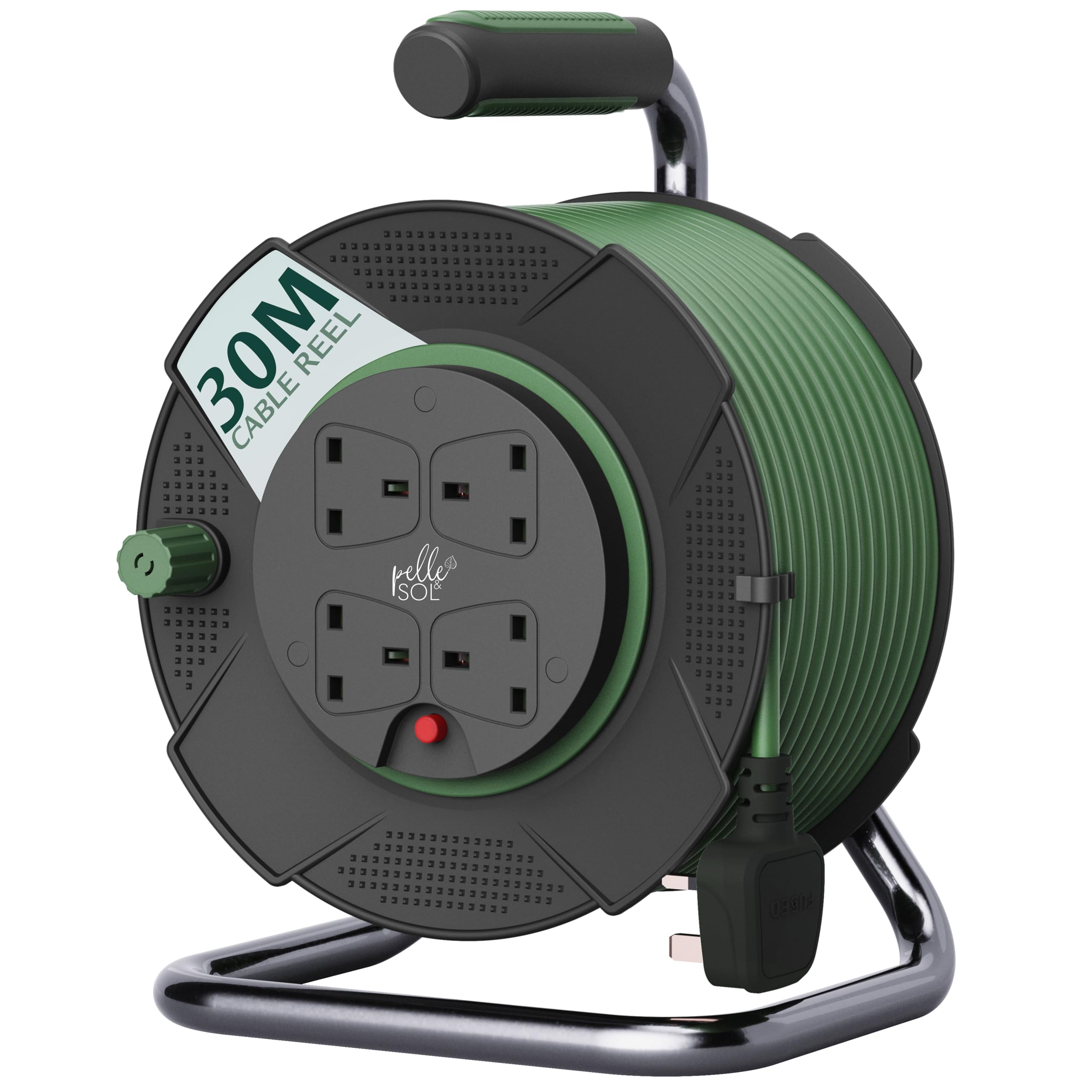 Pelle & Sol 30m Extension Lead Cable Reel with 4 Sockets