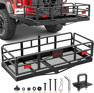 Nilight 60" x 24" x 14.4" Carrier with Stabilizer Fits 2-inch Receiver 500 Lbs Heavy Duty Capacity Luggage Basket Fold Up for SUV Pickup Camping Traveling Capacity Basket