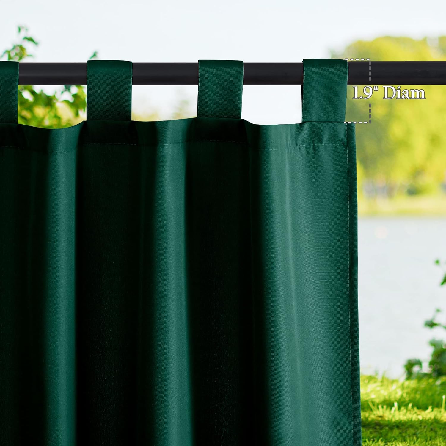 NICETOWN 2 Pieces Outdoor Curtains Waterproof Patio Drapes, Thermal Insulated Top Tab Sunlight Reducing Balance Summer Heat Winter Cool for Gazebo/Cabana, Dark Green, W55 x L95
