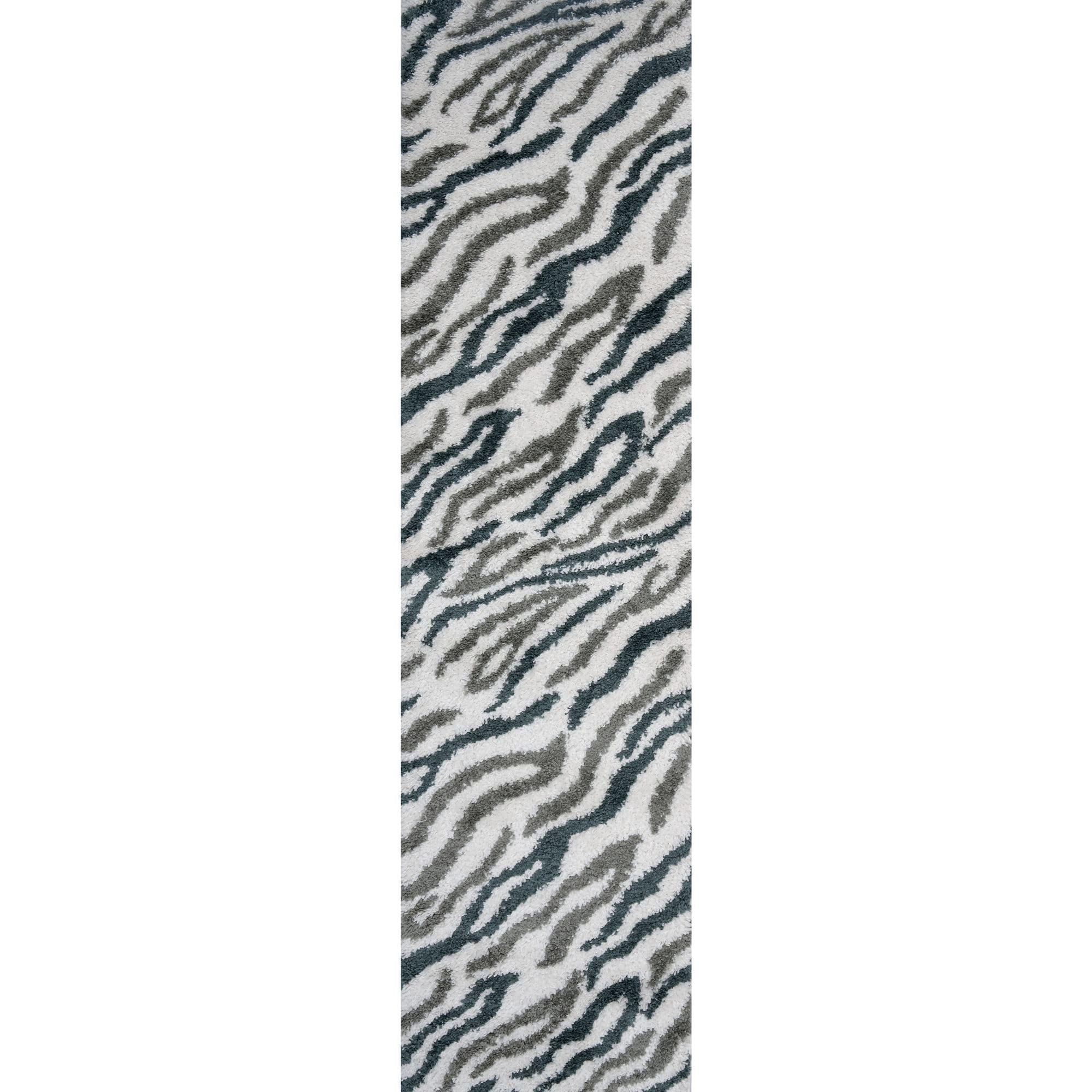 THE RUGS Soft Shaggy Area Rug – Modern Patterned Carpet for Living Room & Bedroom, Extra Plush, Easy to Clean, Zebra Pattern Design (80x300 cm, Forest & Sage Green)