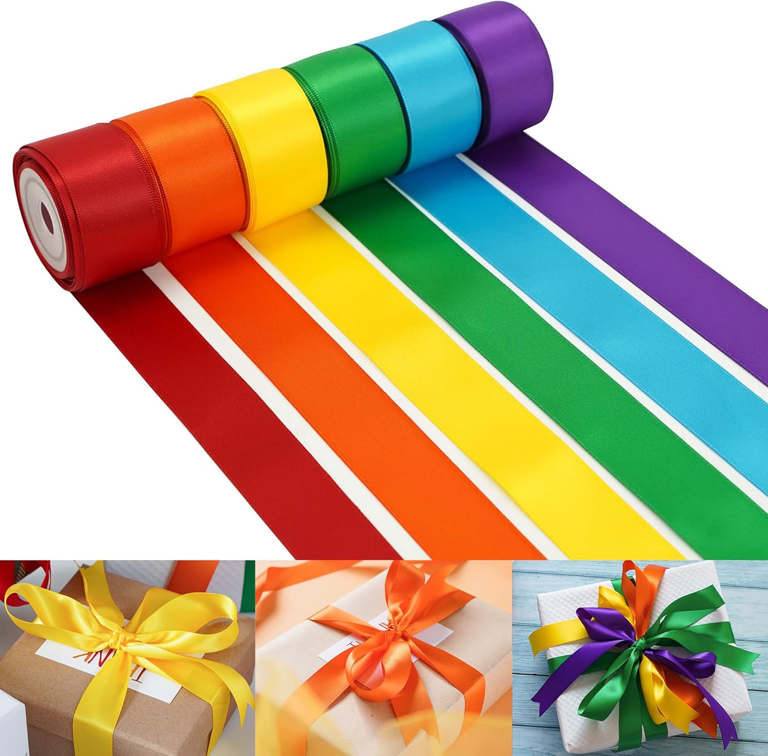 HUIHUANG Rainbow Satin Ribbon Fabric Satin Ribbon Rainbow Ribbon Set 1