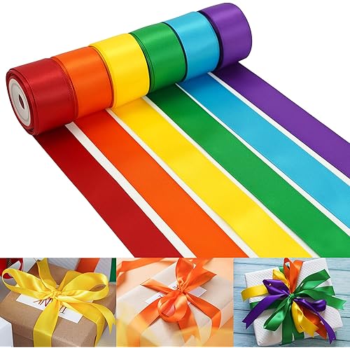 HUIHUANG Rainbow Satin Ribbon Fabric Satin Ribbon Rainbow Ribbon Set 1 Inch x 30 Yards Thin Satin Ribbon Rainbow Color for Crafts Bows Gift Wrapping Wedding Decoration and DIY Handmade